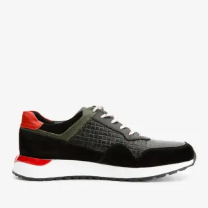 The Rakka Black & Red Leather Men Sneaker Final Sale! Breathable flair