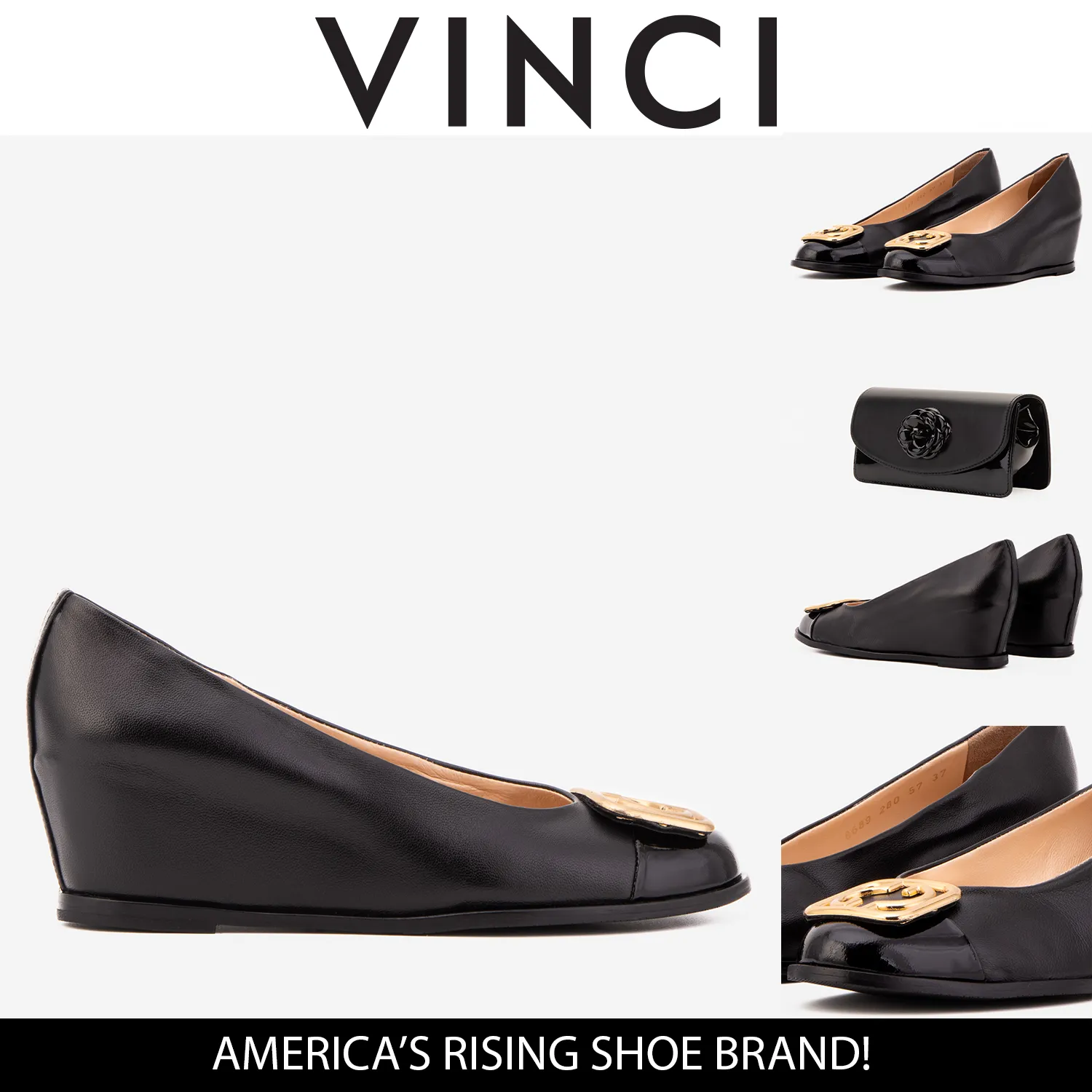 Smart Footwear Glam Sandals The Selene Black Leather Wedge Heel Women Shoe