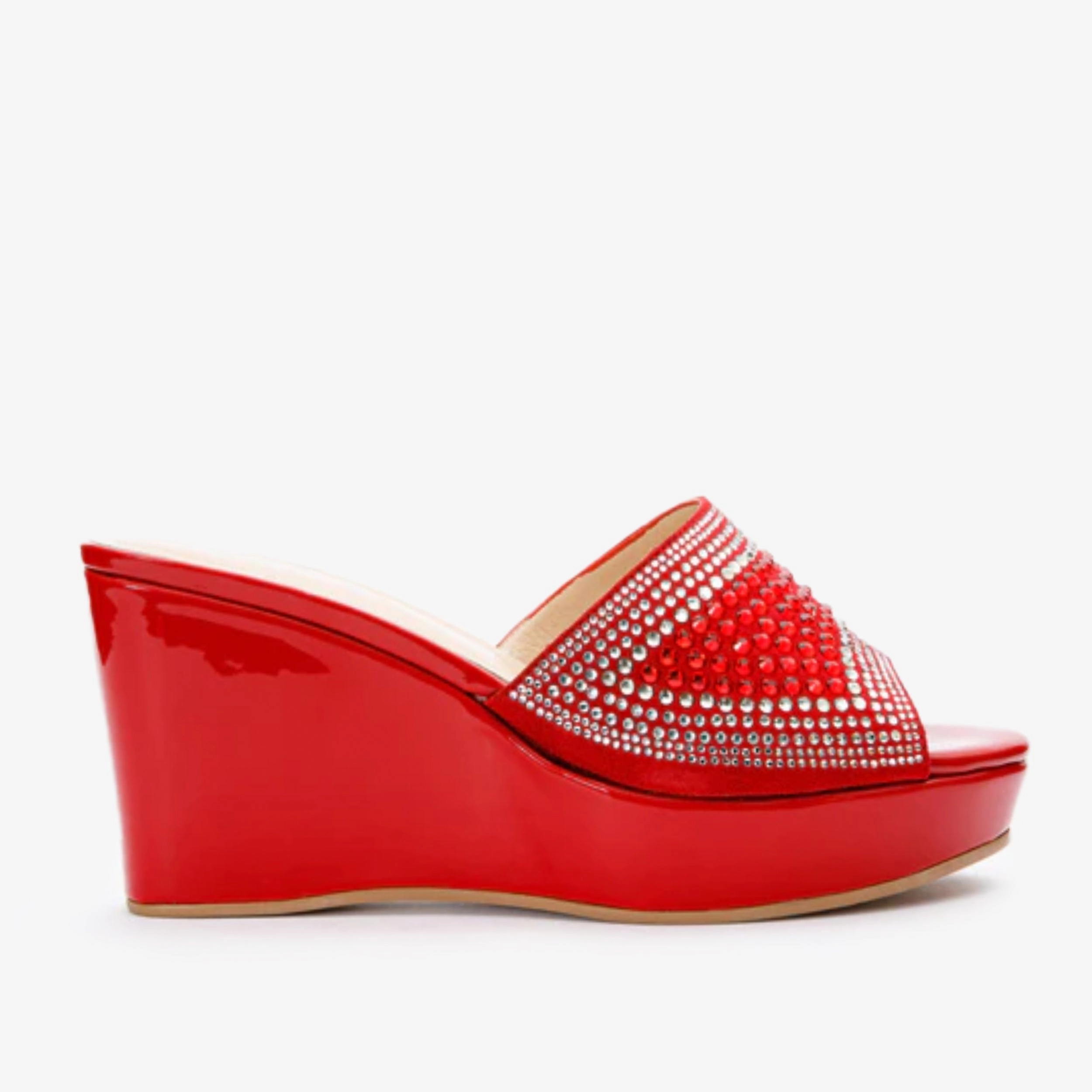 Casual Style The Barneveld Red Glitter Leather Wedge Heel Women Sandal
