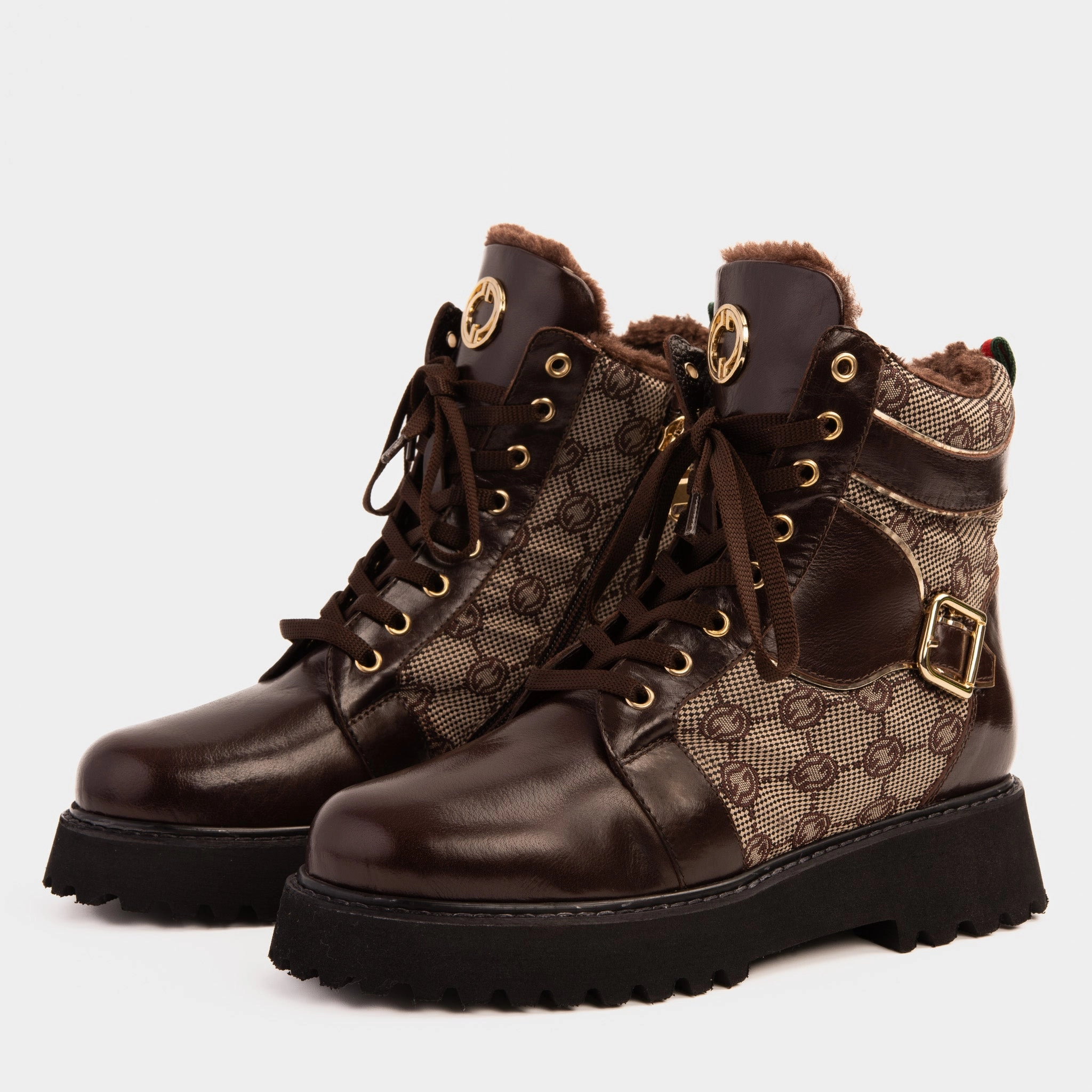 The Boston Brown Leather Lace-Up Ankle Women Boot With a Side Zipper Enhanced Leg Support Fur Trim