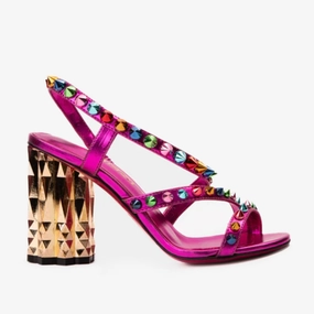 The Caris Fuchsia Block Heel Spike Leather Women Sandal dancers