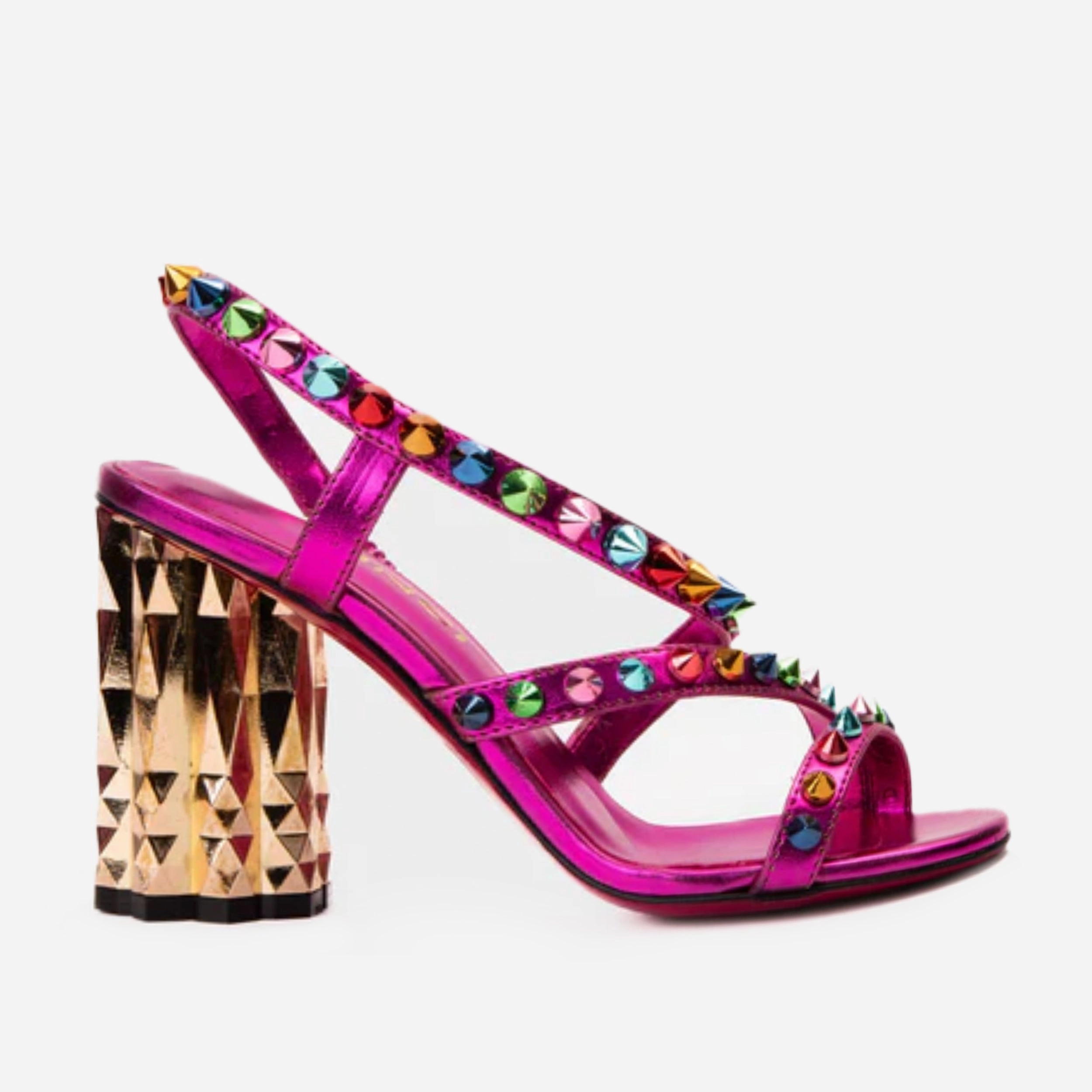 The Caris Fuchsia Block Heel Spike Leather Women Sandal dancers