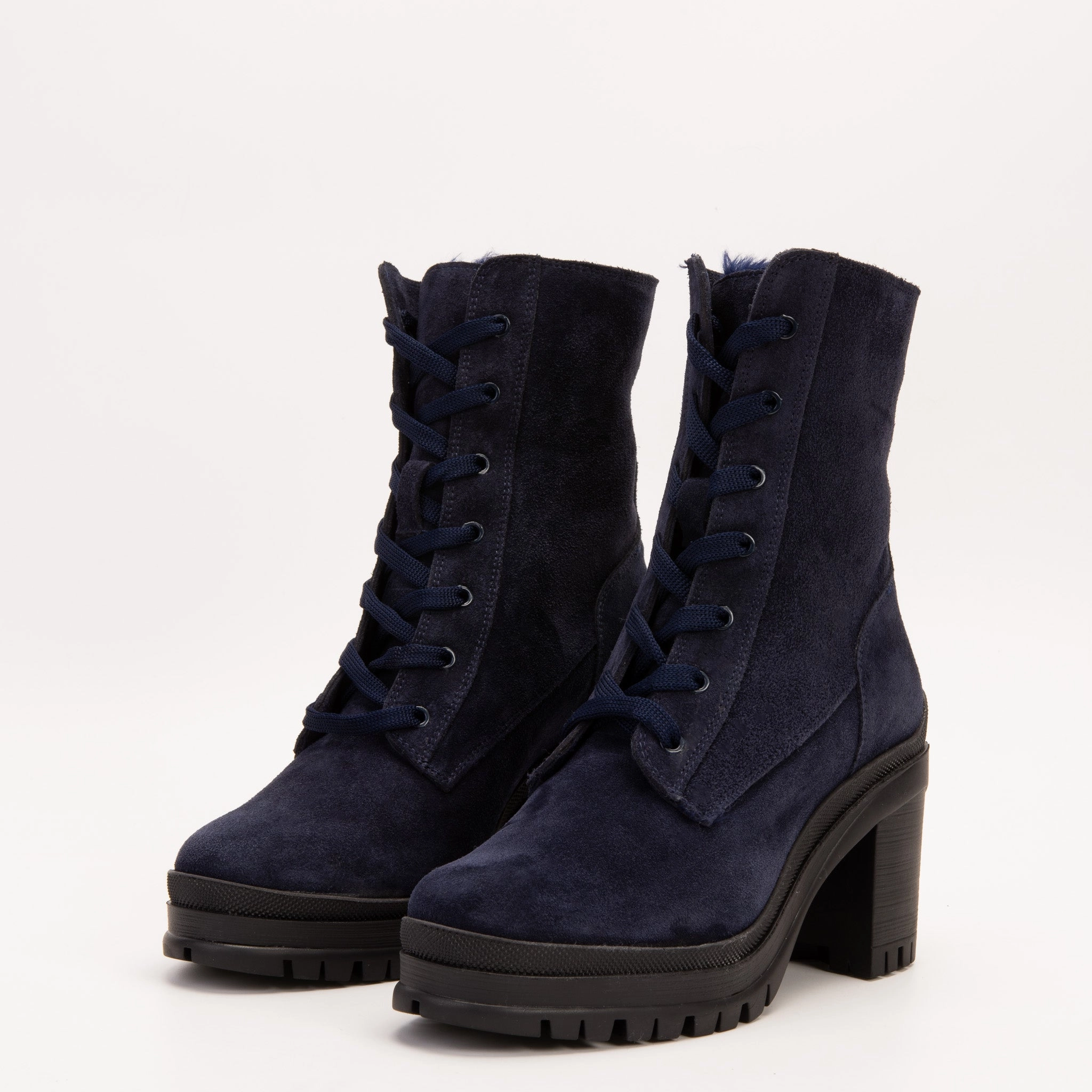 Open Toe Design Durable Shell All Day Wear The Elera Navy Blue Leather Block Heel Women Boot