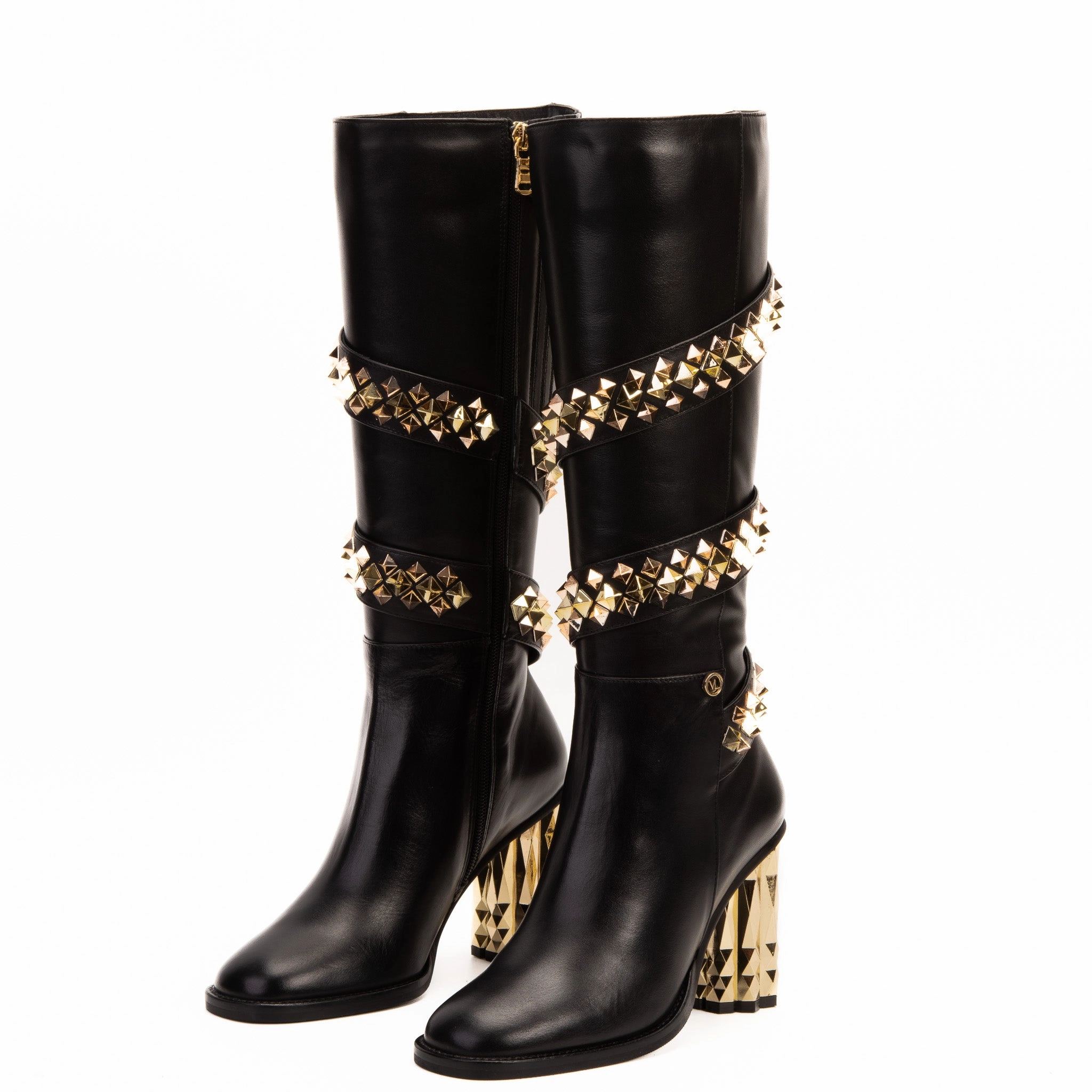 The Gladiator Black Leather Knee High Women Boot Fur Trim
