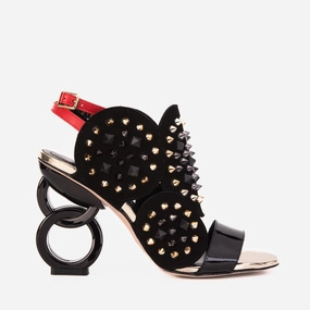 The Infanta Black Spike Leather Ankle Strap Women Sandal Wave Fun