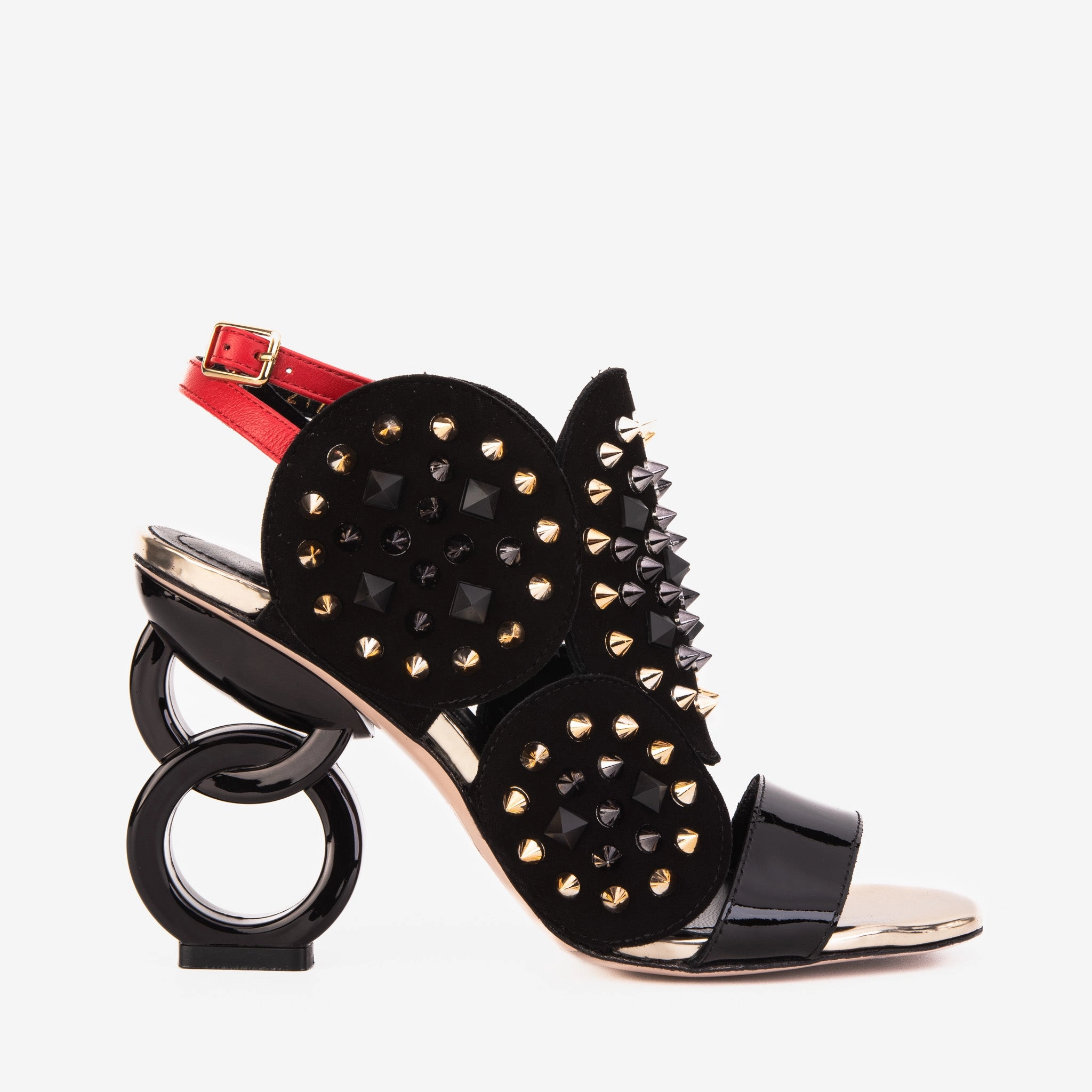 The Infanta Black Spike Leather Ankle Strap Women Sandal Wave Fun