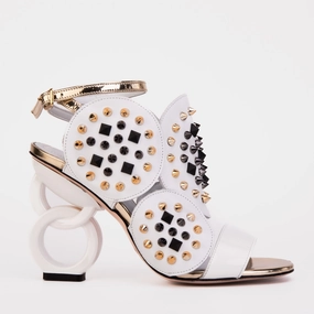 The Infanta White Spike Leather Ankle Strap Women Sandal Multi Strap