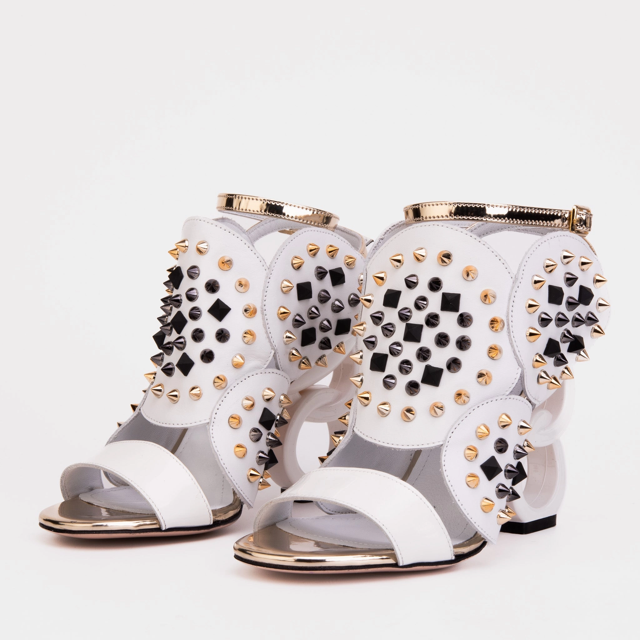 Layered Midsole Sandy Path The Infanta White Spike Leather Ankle Strap Women Sandal