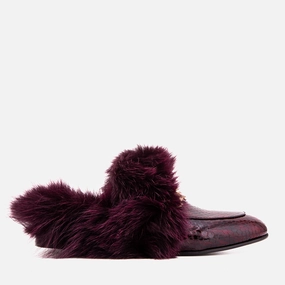 The Izmir Burgundy  Patent Leather Natural Fur Women Slipper Built-in wear