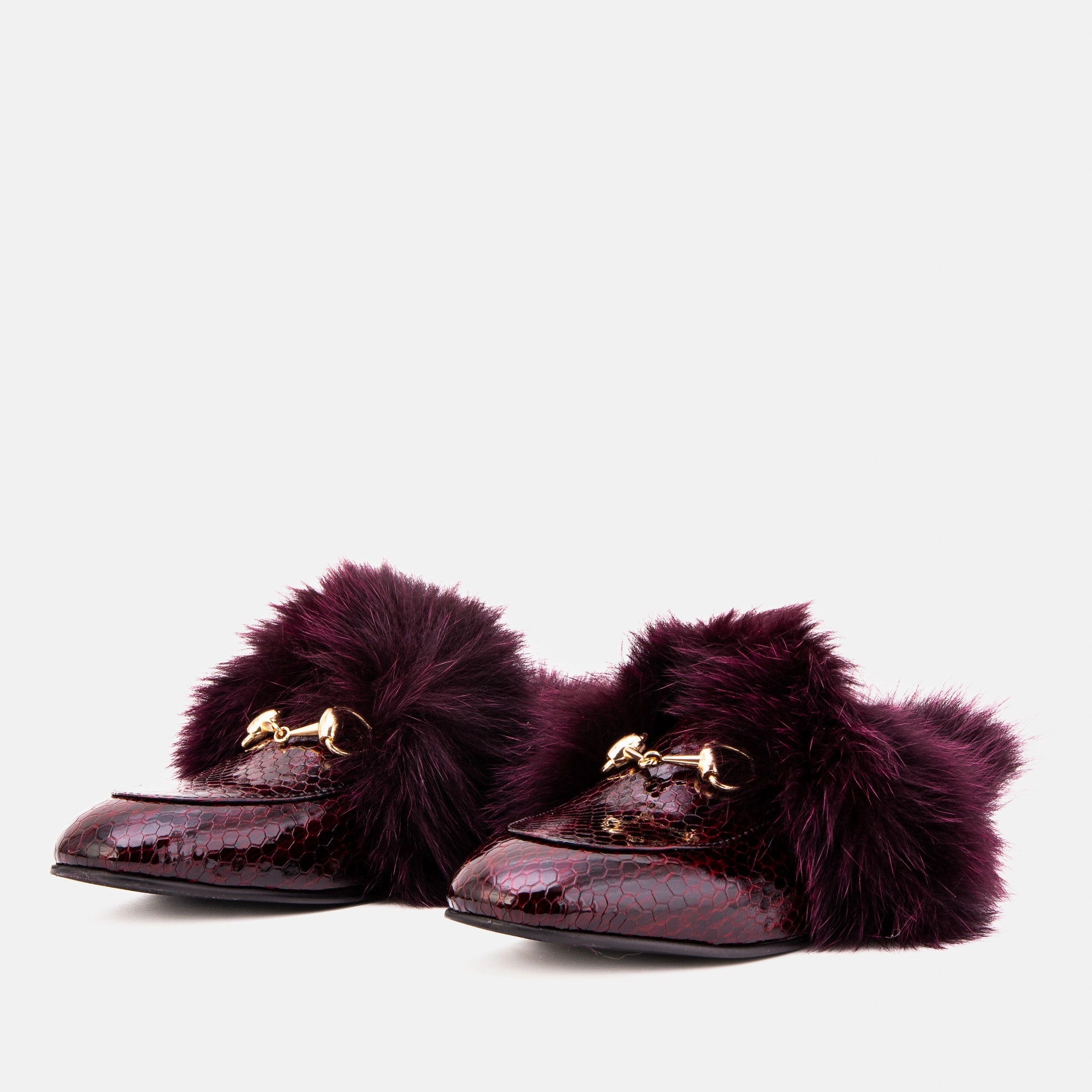 Eye - Catching The Izmir Burgundy  Patent Leather Natural Fur Women Slipper