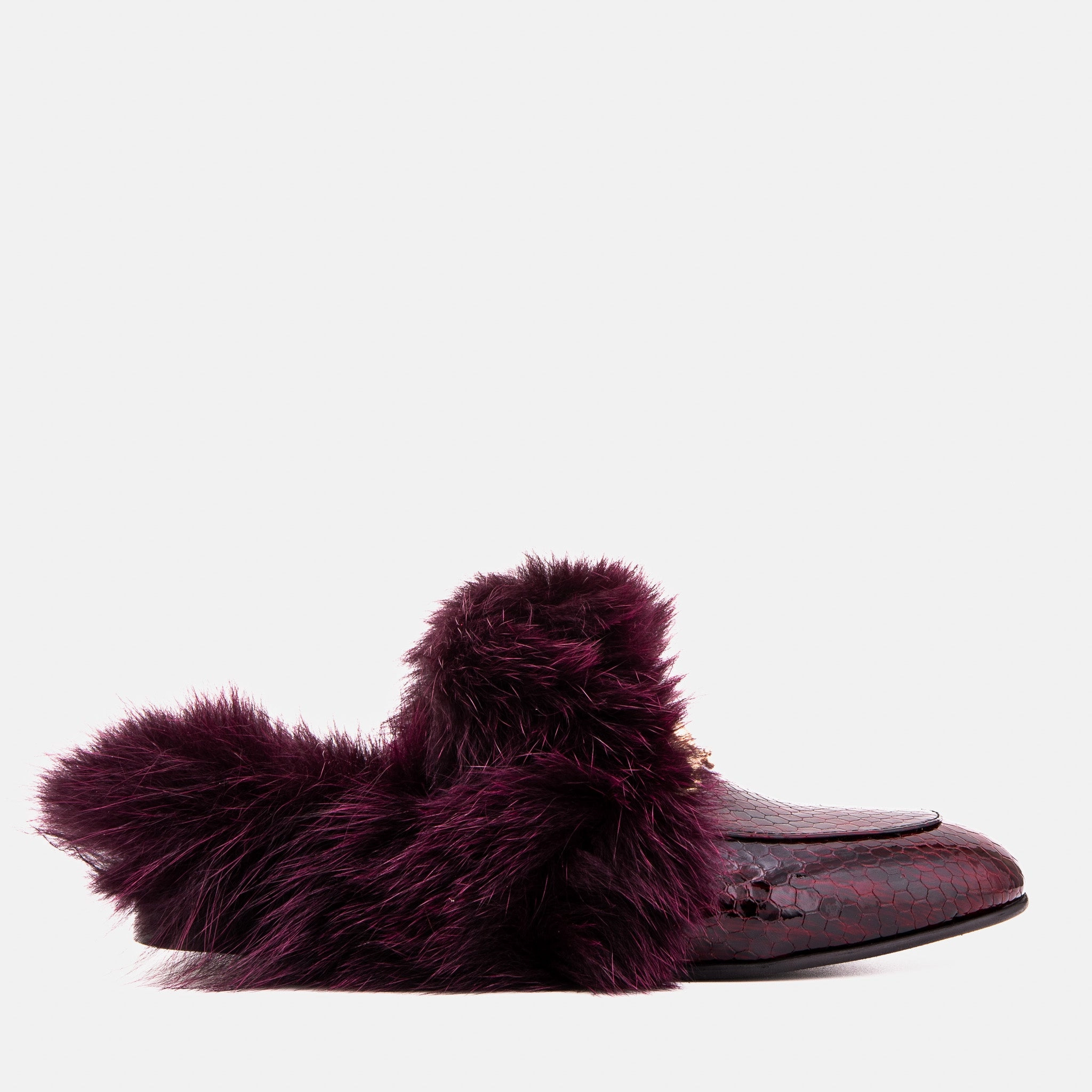 The Izmir Burgundy  Patent Leather Natural Fur Women Slipper Built-in wear