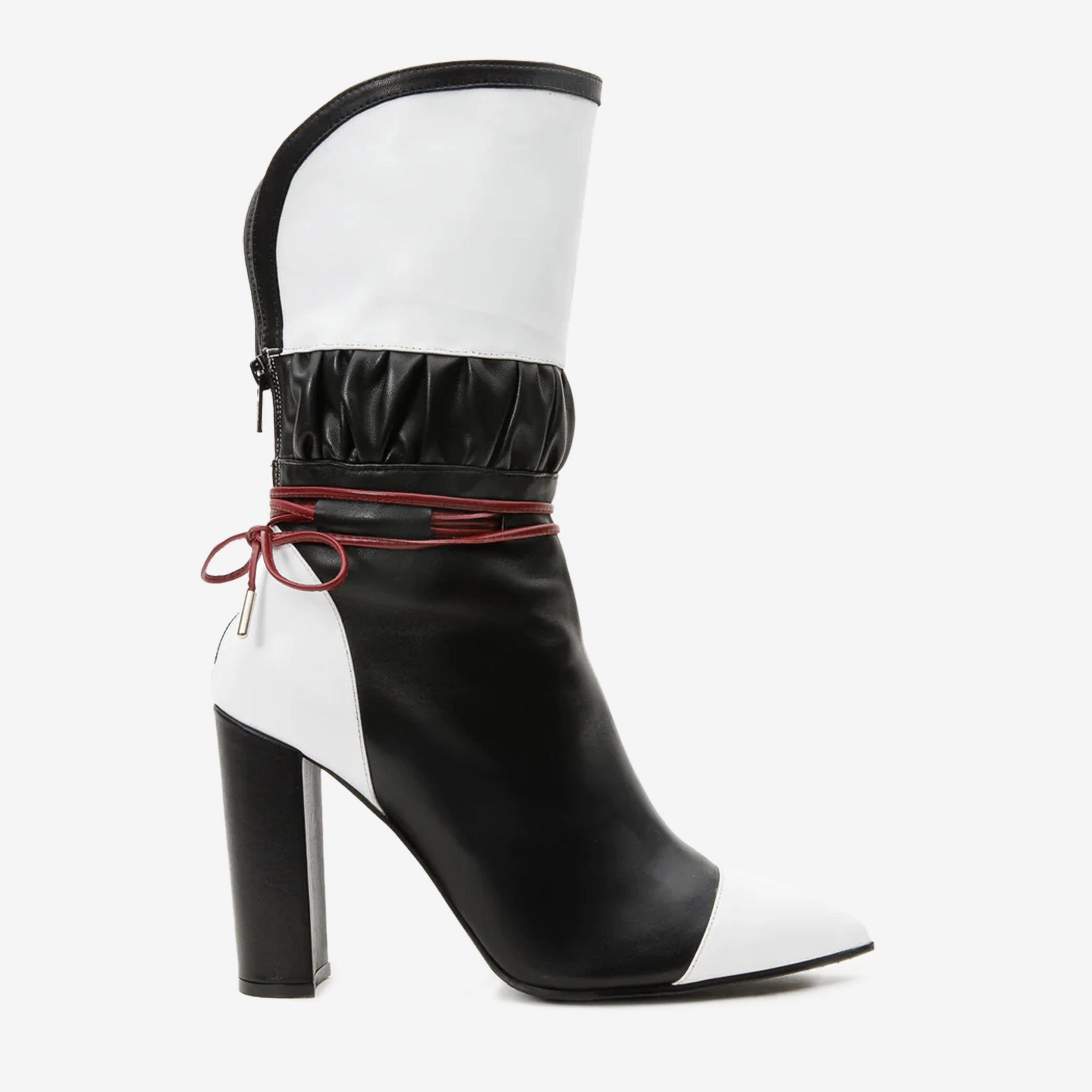 The Lucca Black & White Leather Mid Calf High Heel Women Boot Limited Edition All Weather Windy Weather