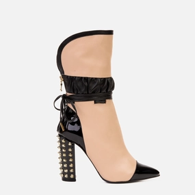 Waterproof Stylish Explorer The Lucca Nude & Black Leather Mid Calf High Heel Women Boot Limited Edition