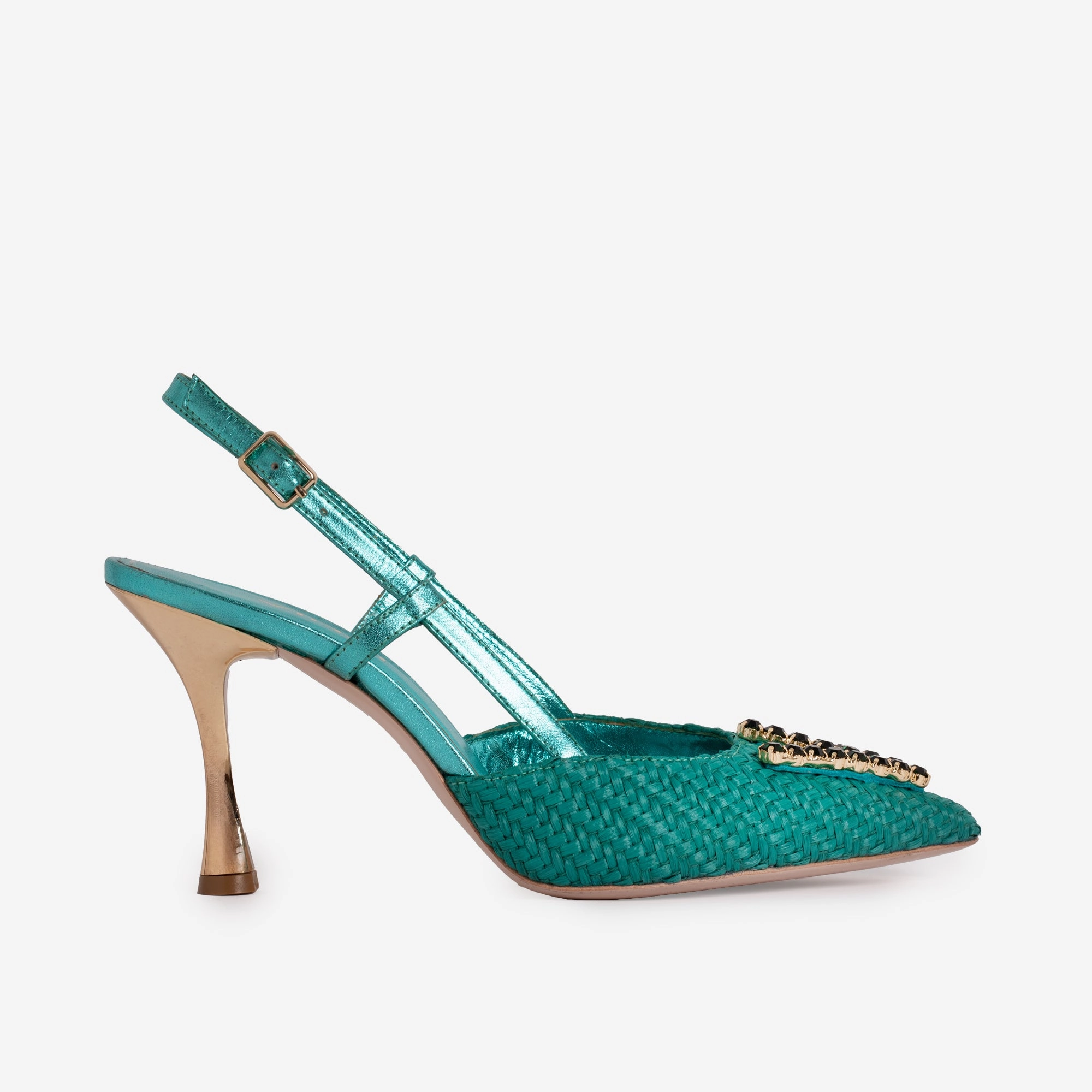 bold - prints Structured Design The Luna Turquoise Leather Slingback Women Sandal