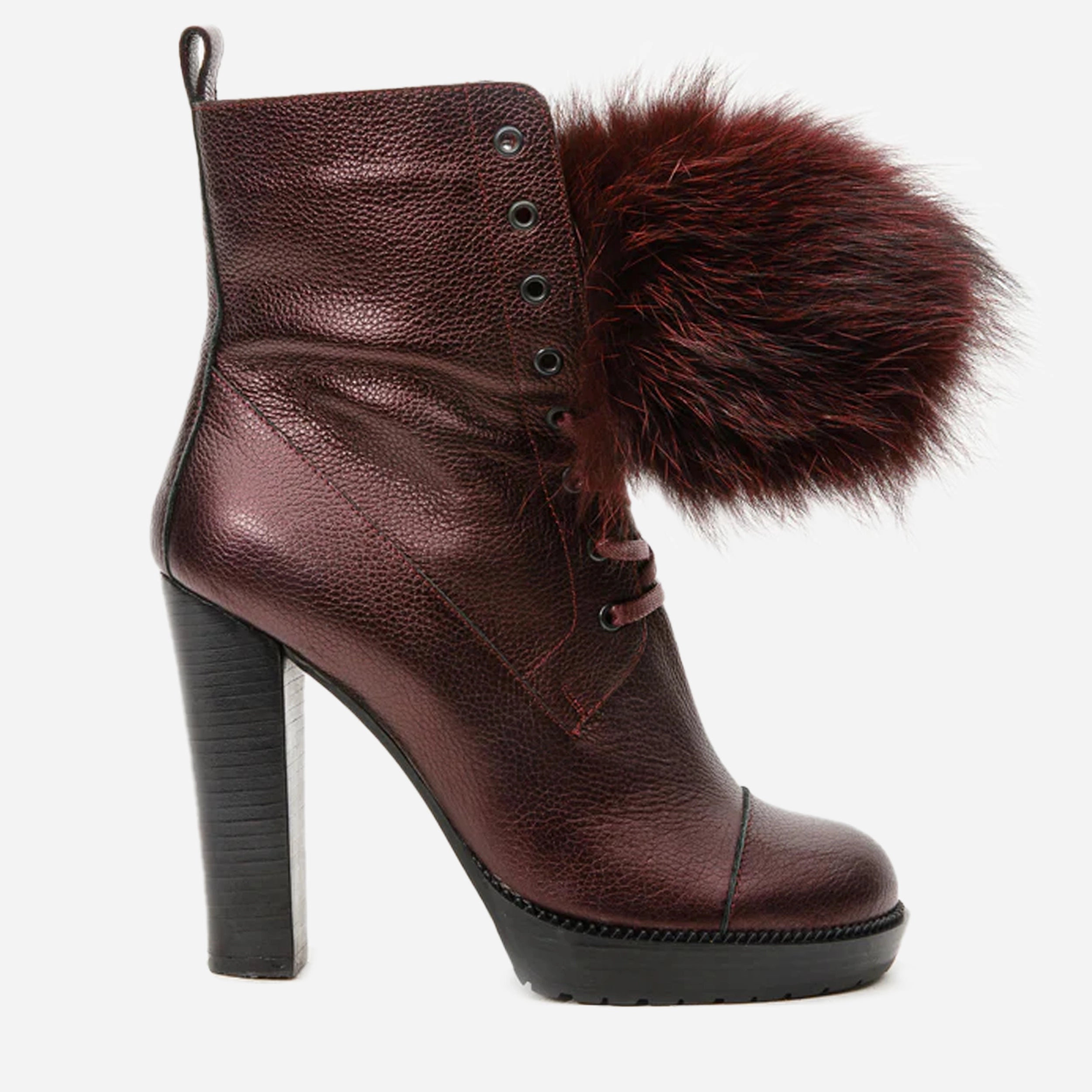 The Melo Burgundy Leather Natural Mid Calf Platform Heel Women Boot Running