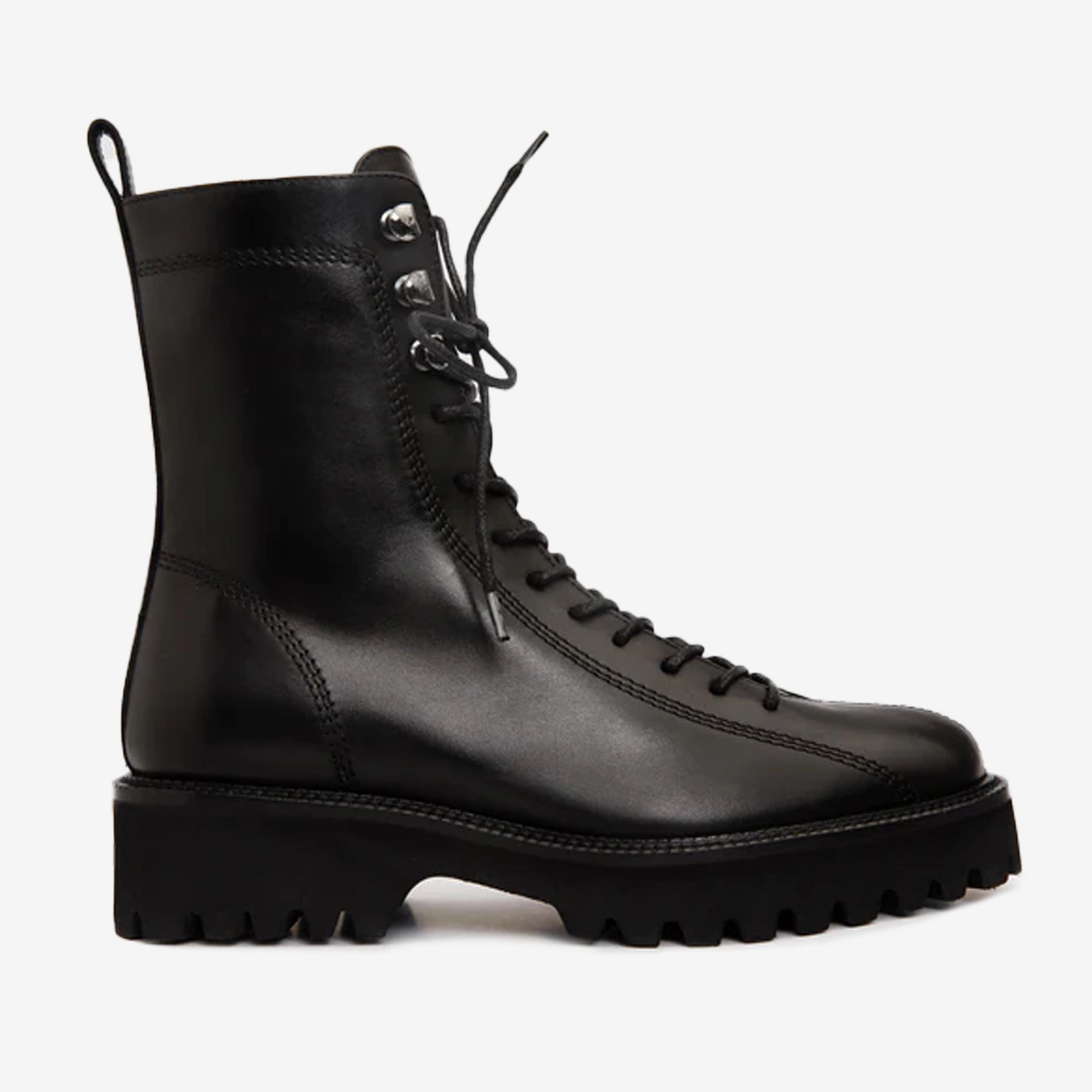 easiest The Moreno Black Leather Lace-Up Mid Calf Women Boot Final Sale!