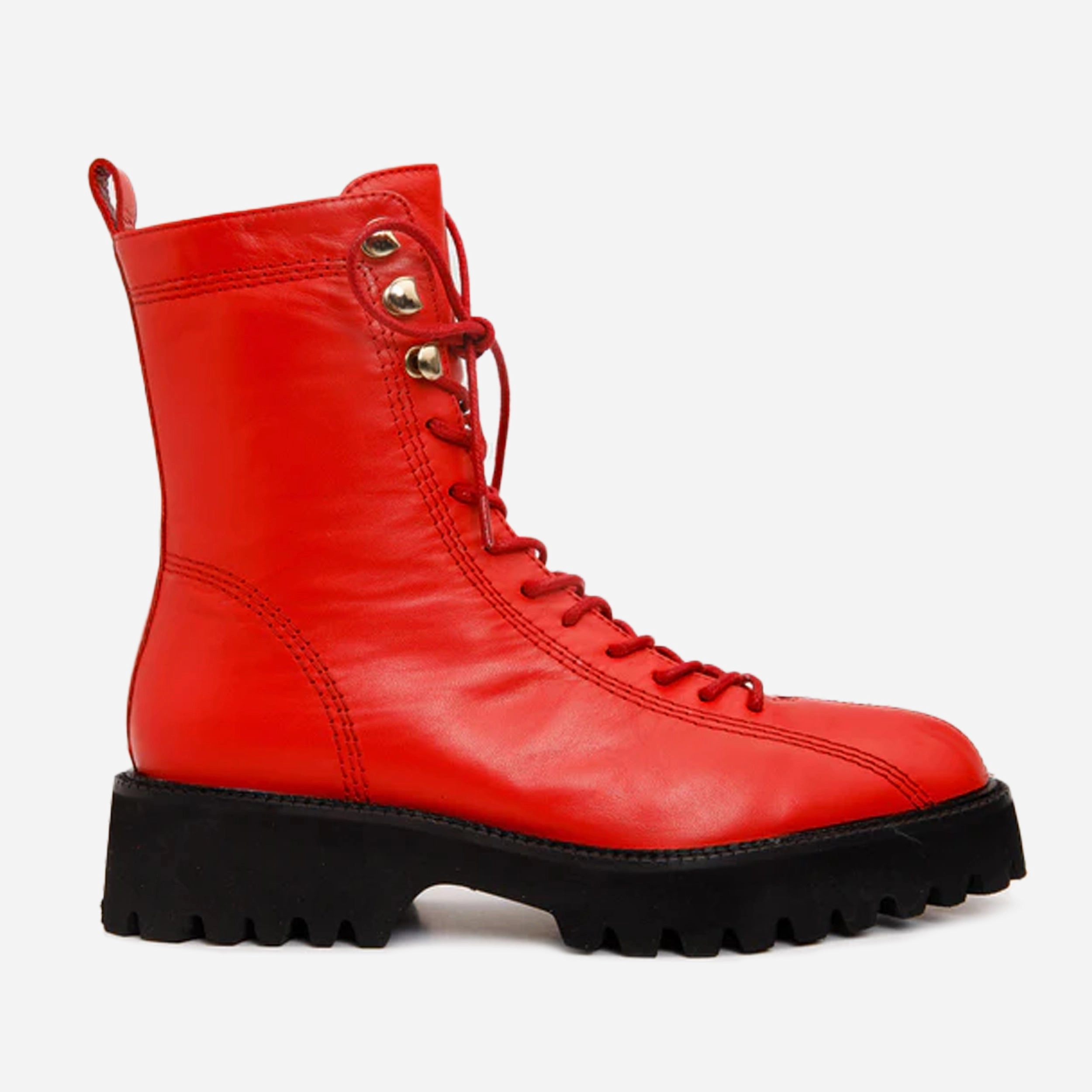 The Moreno Red Leather Lace-Up Mid Calf Women Boot Final Sale! suitable for outdoor adventures Torque Control Framework