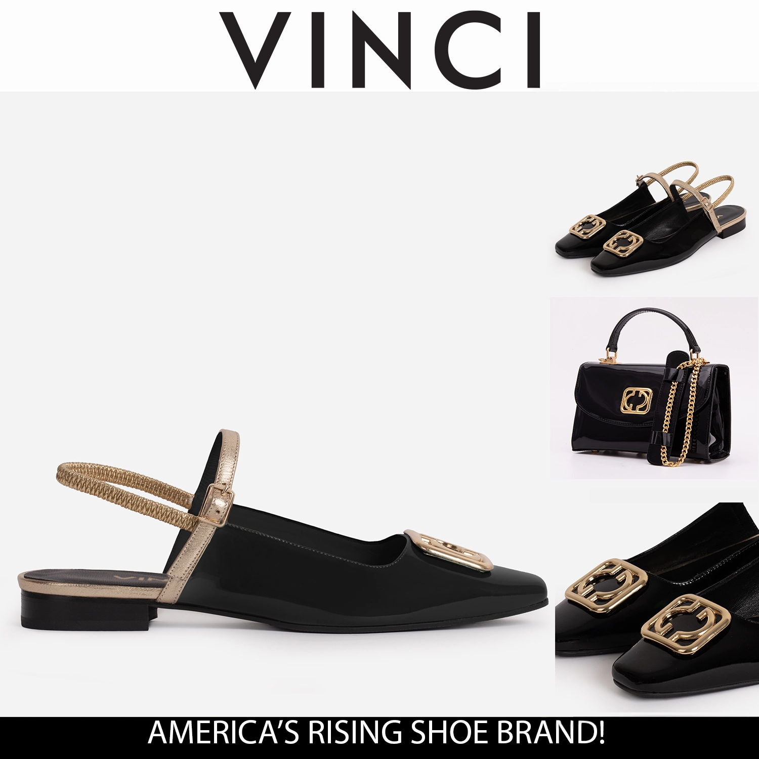 Adjustable Straps The Rosalinda Black Leather Women Flat Slingback Shoe