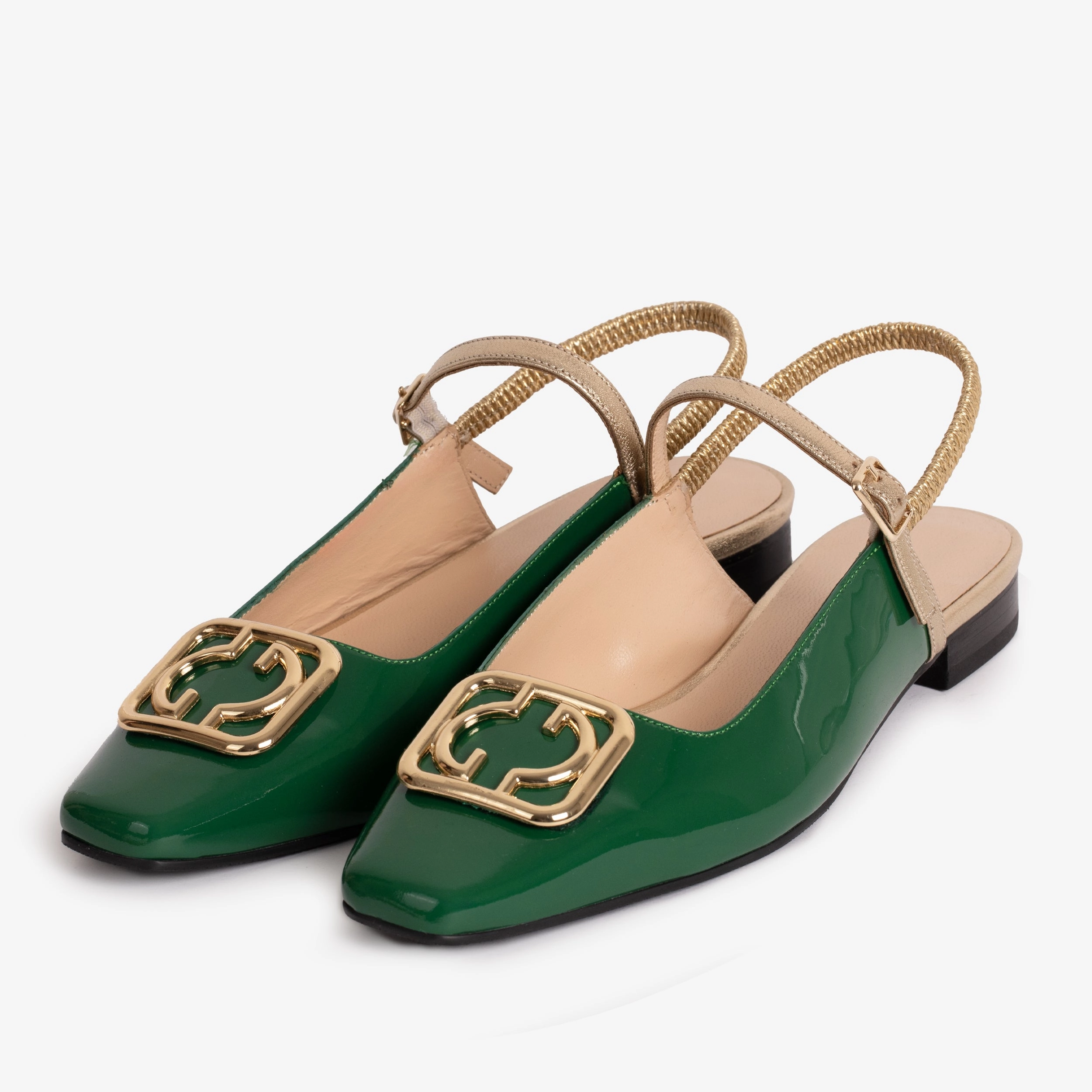 Luxe sole informal event The Rosalinda Green Patent Leather Women Flat Slingback Shoe