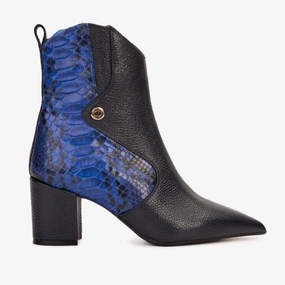 Quick Drying Lining The Saturn Sax Blue Pythn Leather Block Heel  Women Boot