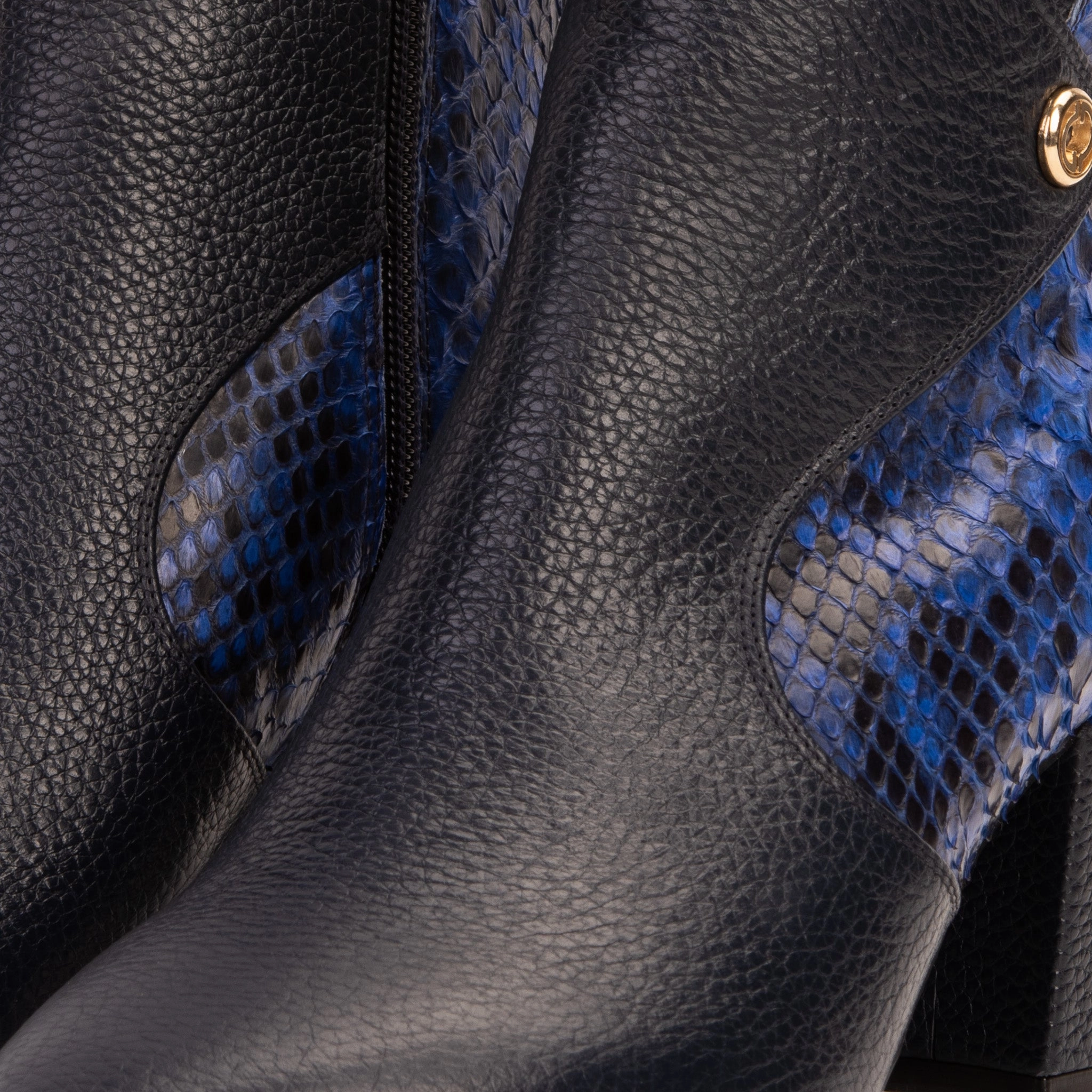 Ergonomic Heel Cup The Saturn Sax Blue Pythn Leather Block Heel  Women Boot