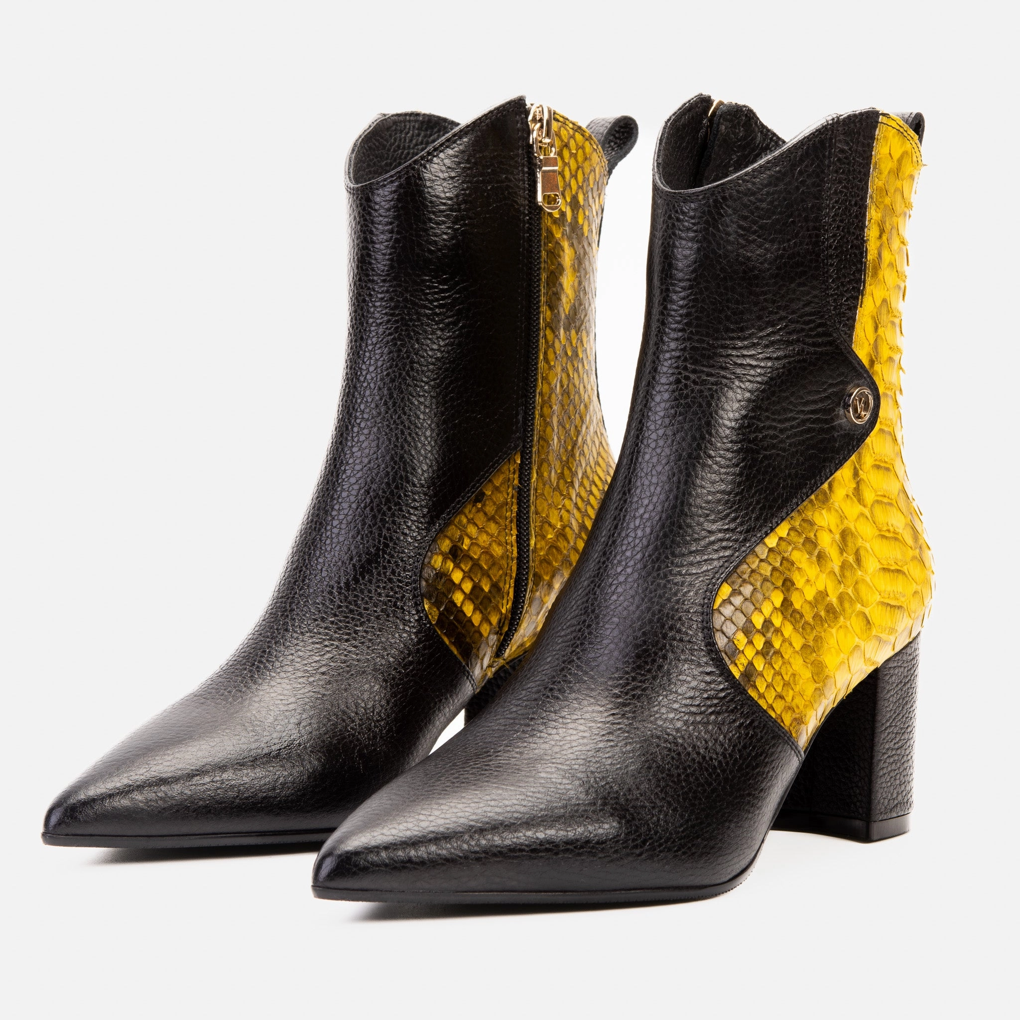 arch - support - level walkers The Saturn Yellow Pythn Leather Block Heel Women Boot