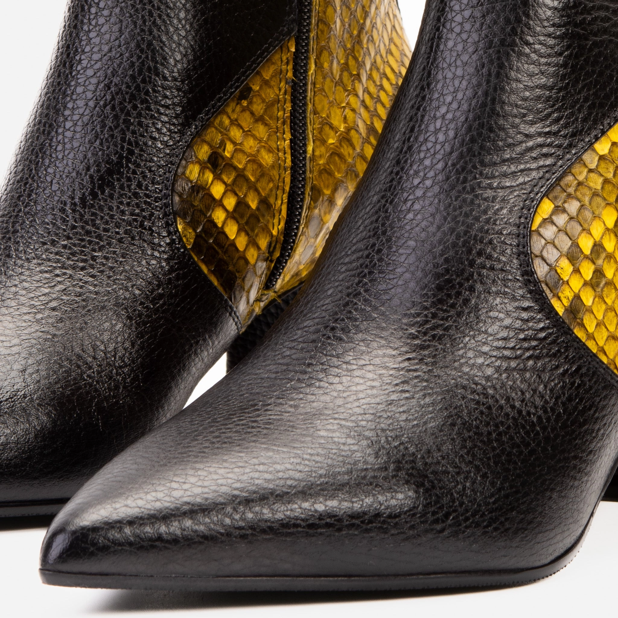 Multidirectional Flex Channels The Saturn Yellow Pythn Leather Block Heel Women Boot