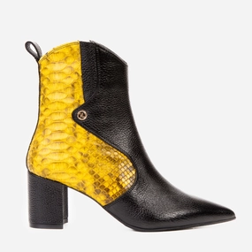 School - Friendly The Saturn Yellow Pythn Leather Block Heel Women Boot