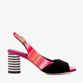 The Spectrum Multicolor Block Heel Leather Women Slingback Sandal front - zip Superior