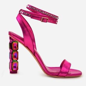 The Torola Fuchsia Stony Heel Leather Women Sandal Final Sale! engraved Low Profile Collar