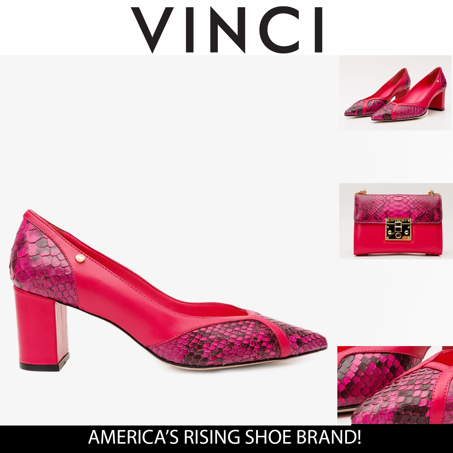 The Toskana Fuchsia Pythn Leather Block Heel Pump Women Shoe Flex Groove Tech