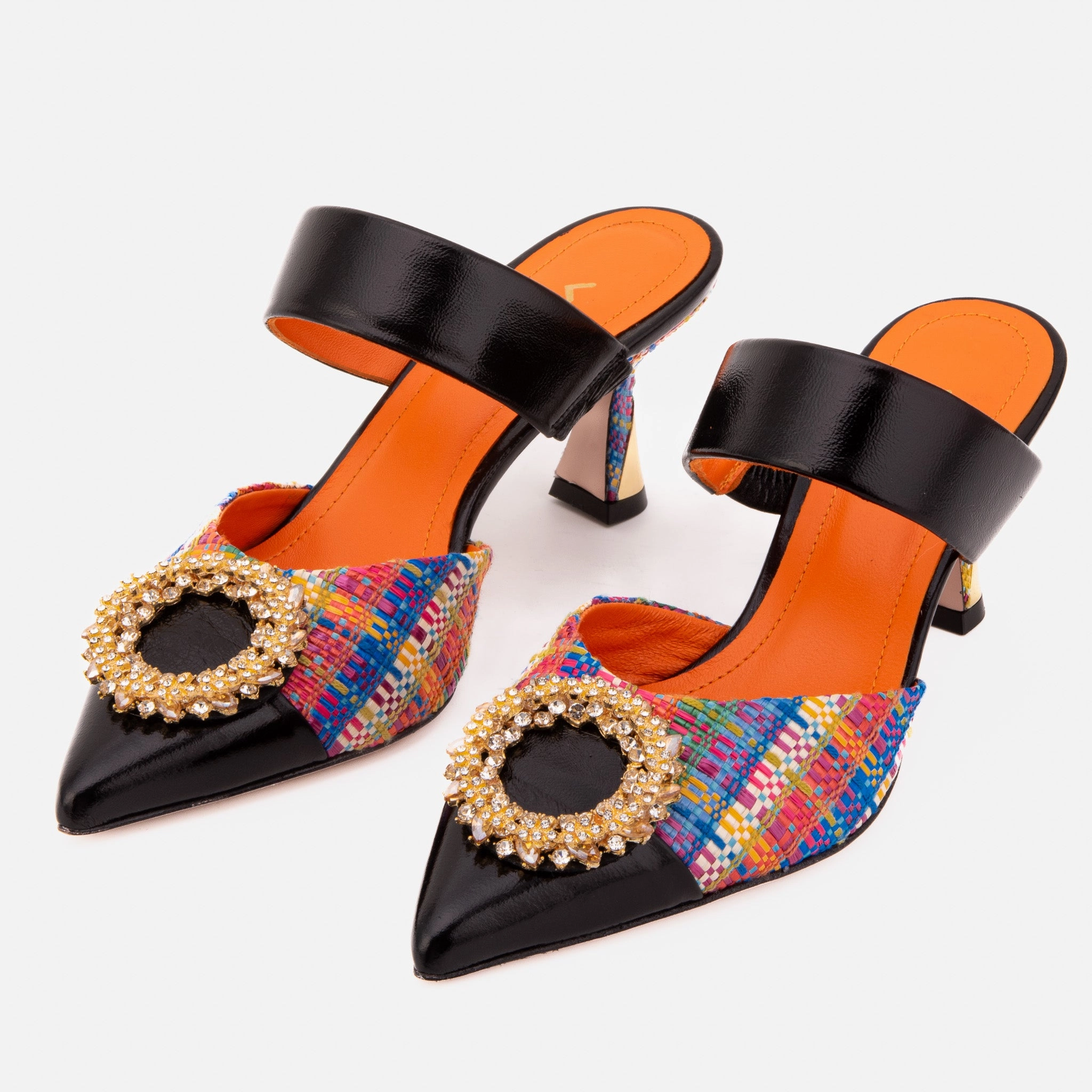 The Valencia Multicolor Leather Women Jewel Heel Mule Sandal Seamless Design