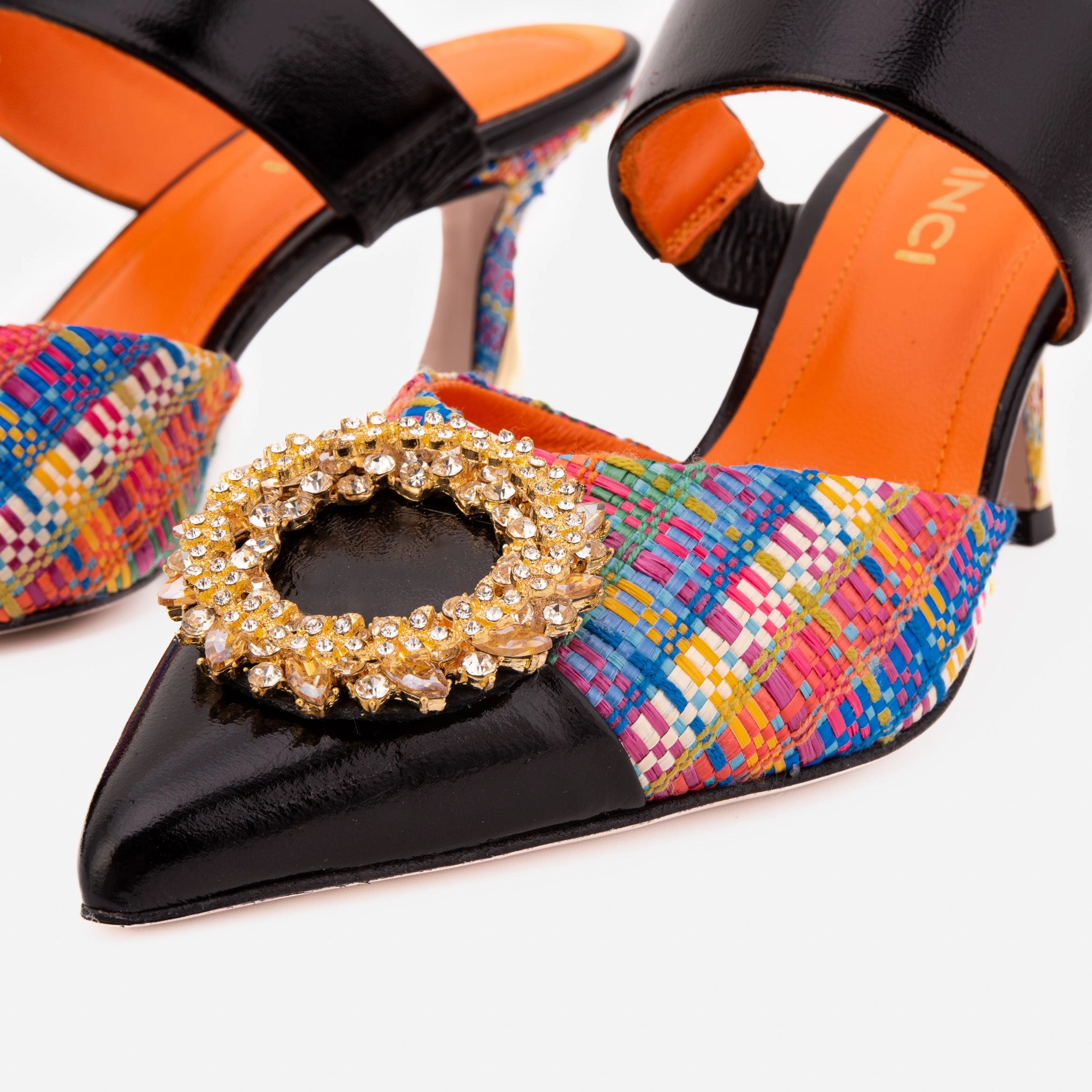 The Valencia Multicolor Leather Women Jewel Heel Mule Sandal skiers Relaxed shock absorption