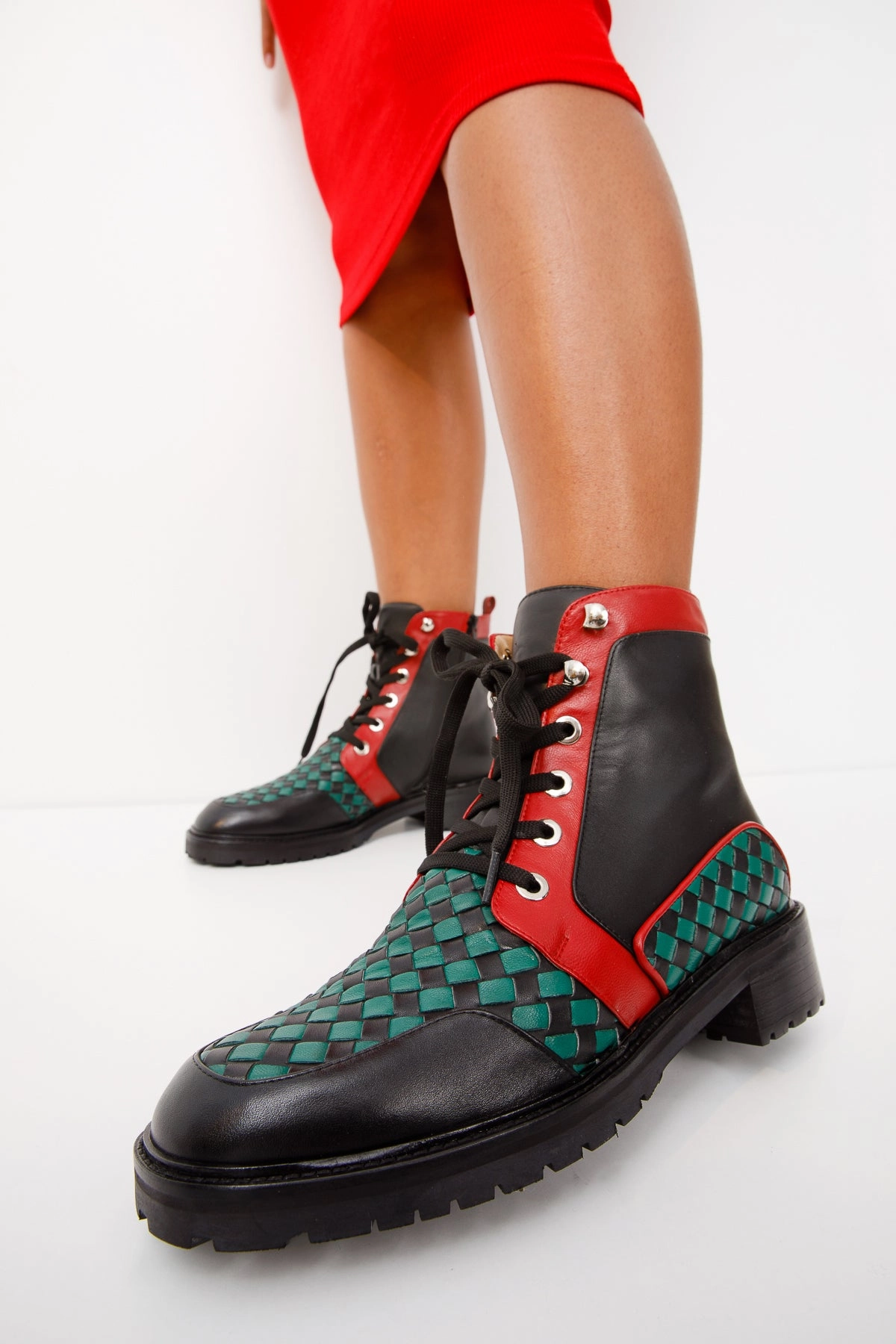 The Black River Black Handwoven Leather Ankle Women Boot Final Sale! Stretchy