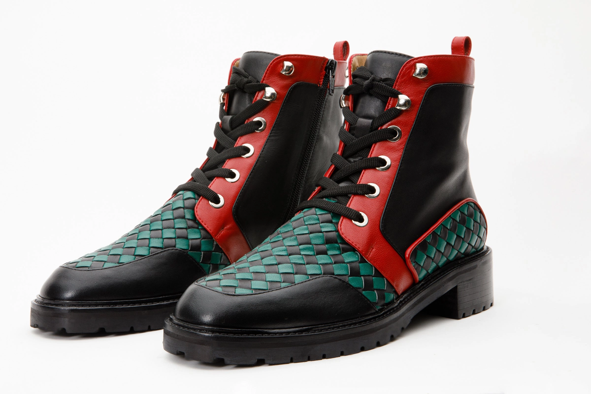 All-weather lining The Black River Black Handwoven Leather Ankle Women Boot Final Sale!