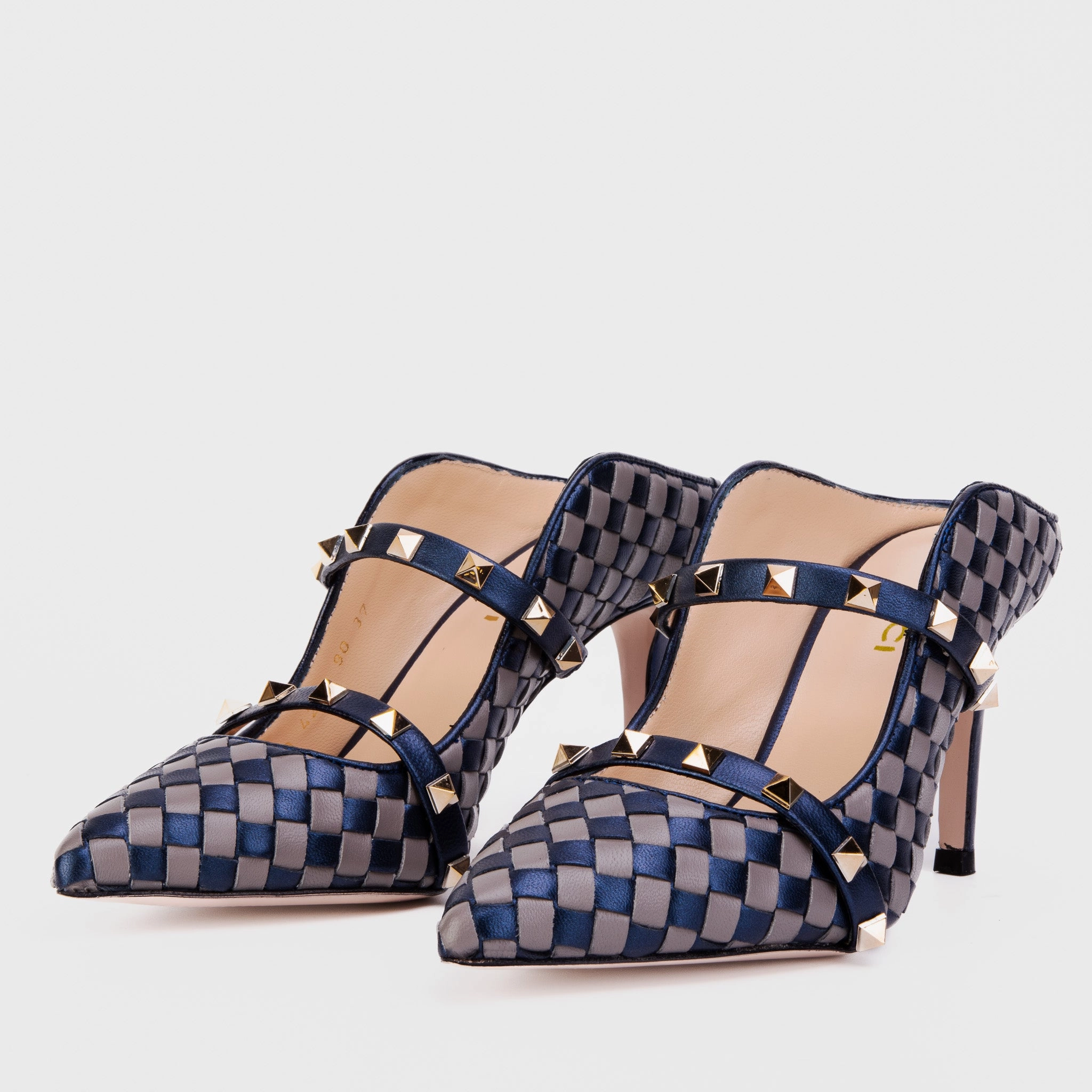 The Dosso Navy Blue Handwoven Pointy Toe Leather Women Sandal High-Quality Outdoor Shoes Breath Control
