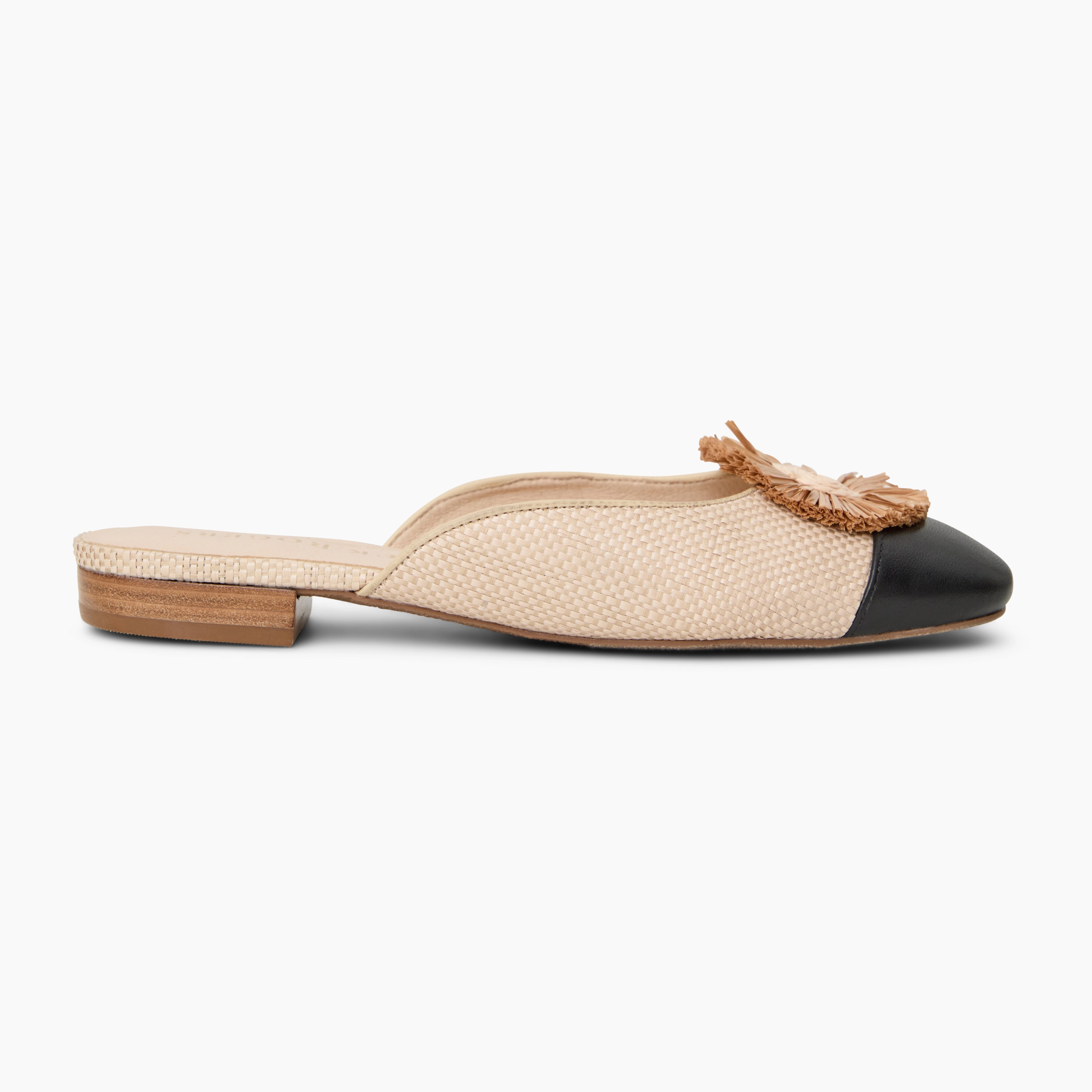Tinsley Leather & Raffia Cap Toe Flat Mule bike ride Day-to-Day Wear