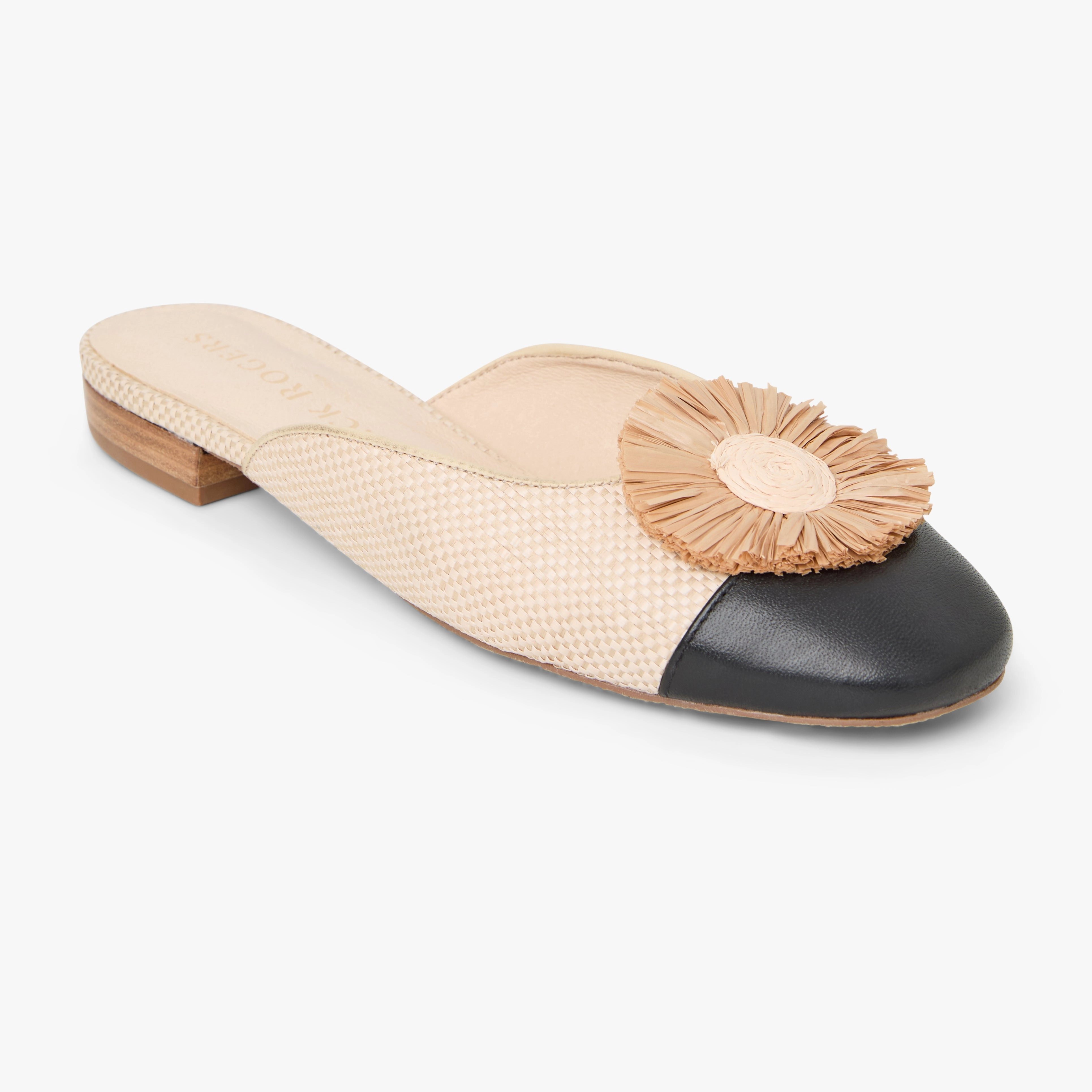 Friends Meet Supportive footwear Tinsley Leather & Raffia Cap Toe Flat Mule
