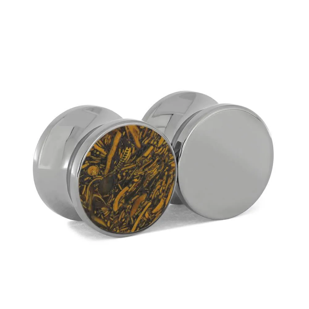 Titanium 5/8" Coquina Jasper Ear Gauges
