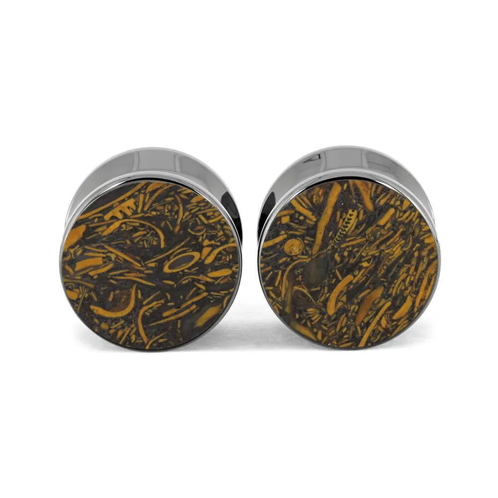 Titanium 5/8" Coquina Jasper Ear Gauges
