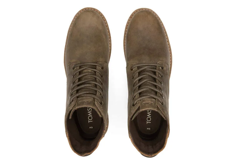 TOMS Mens Hillside Water Resistant Leather Boot - Olive