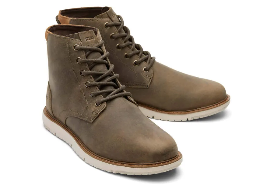 TOMS Mens Hillside Water Resistant Leather Boot - Olive