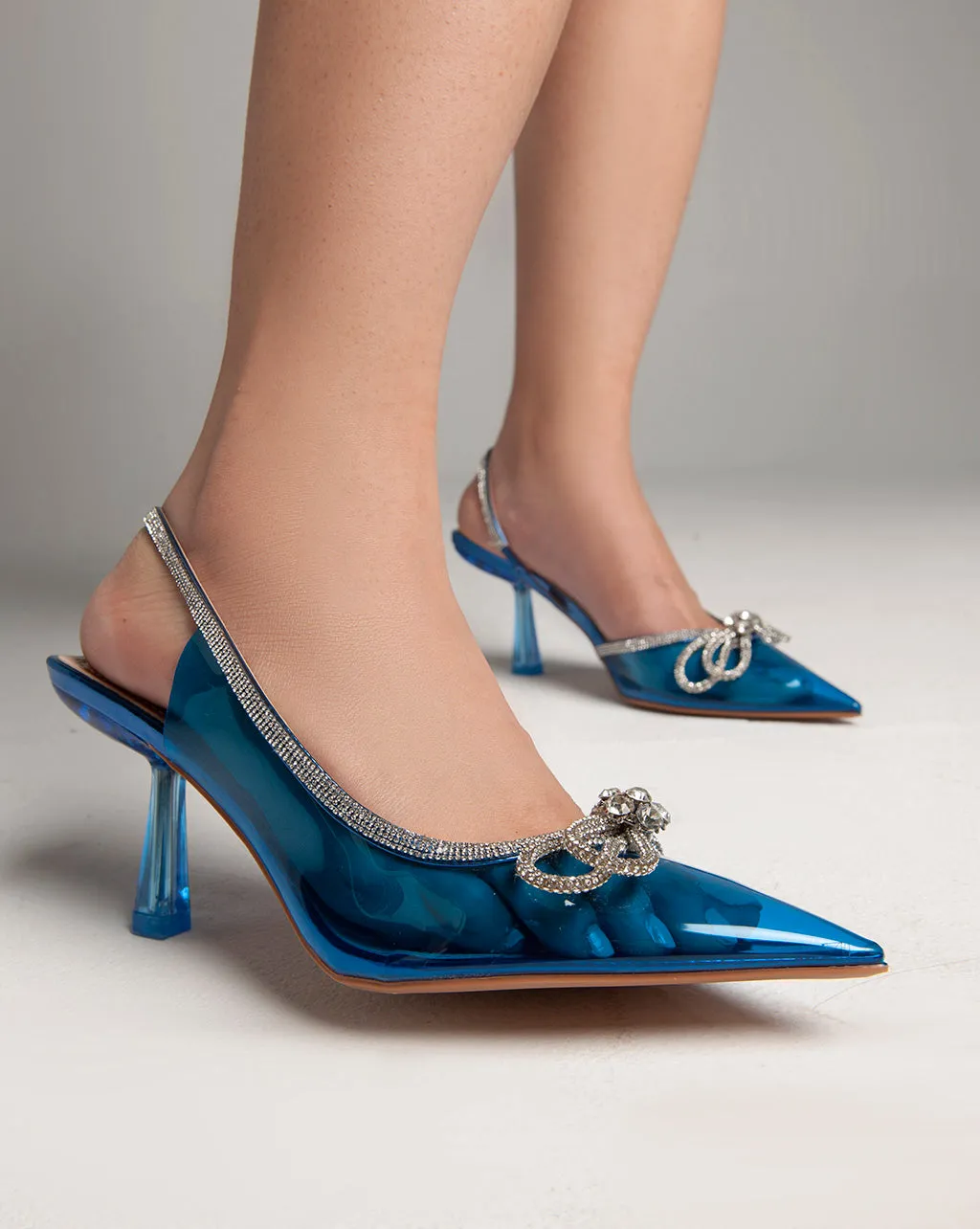 Transparent Sling Back Heels - Blue
