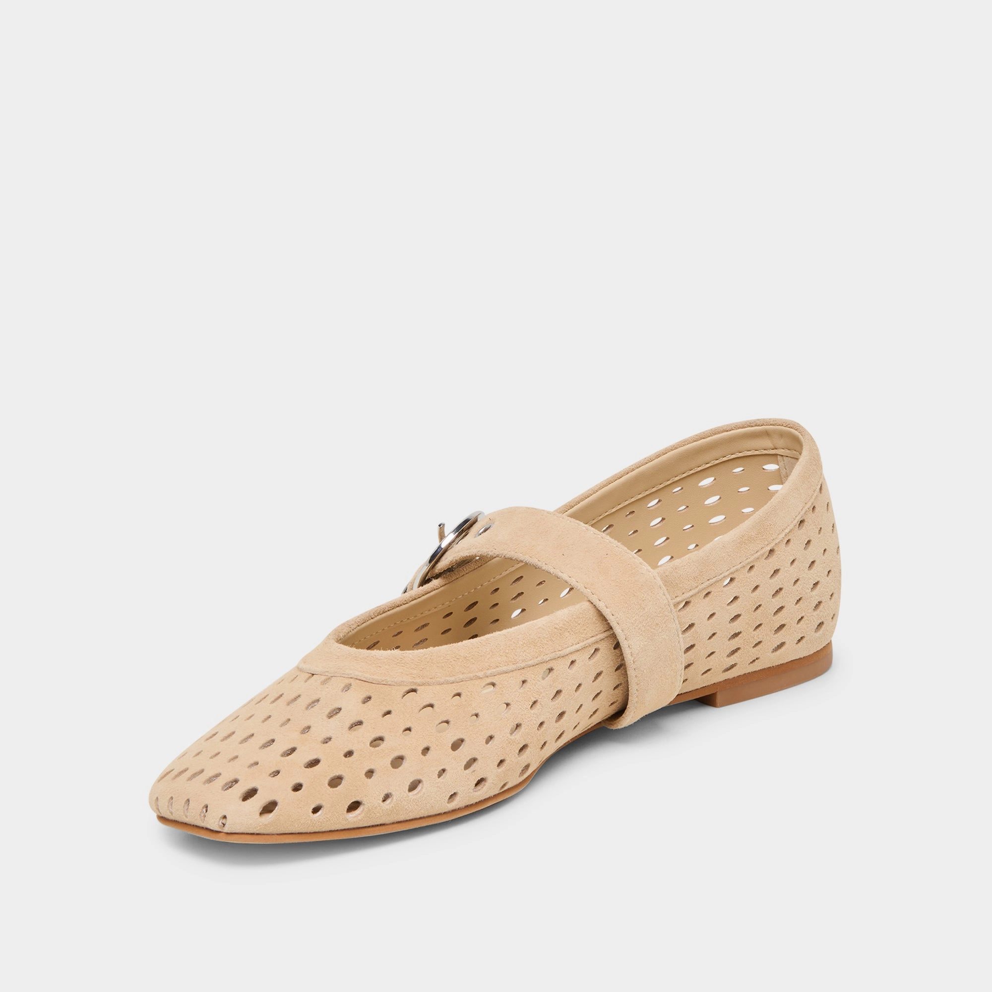 MIKEL BALLET FLATS CAMEL PERFORATED SUEDE Trade Glow Comfortable Wear