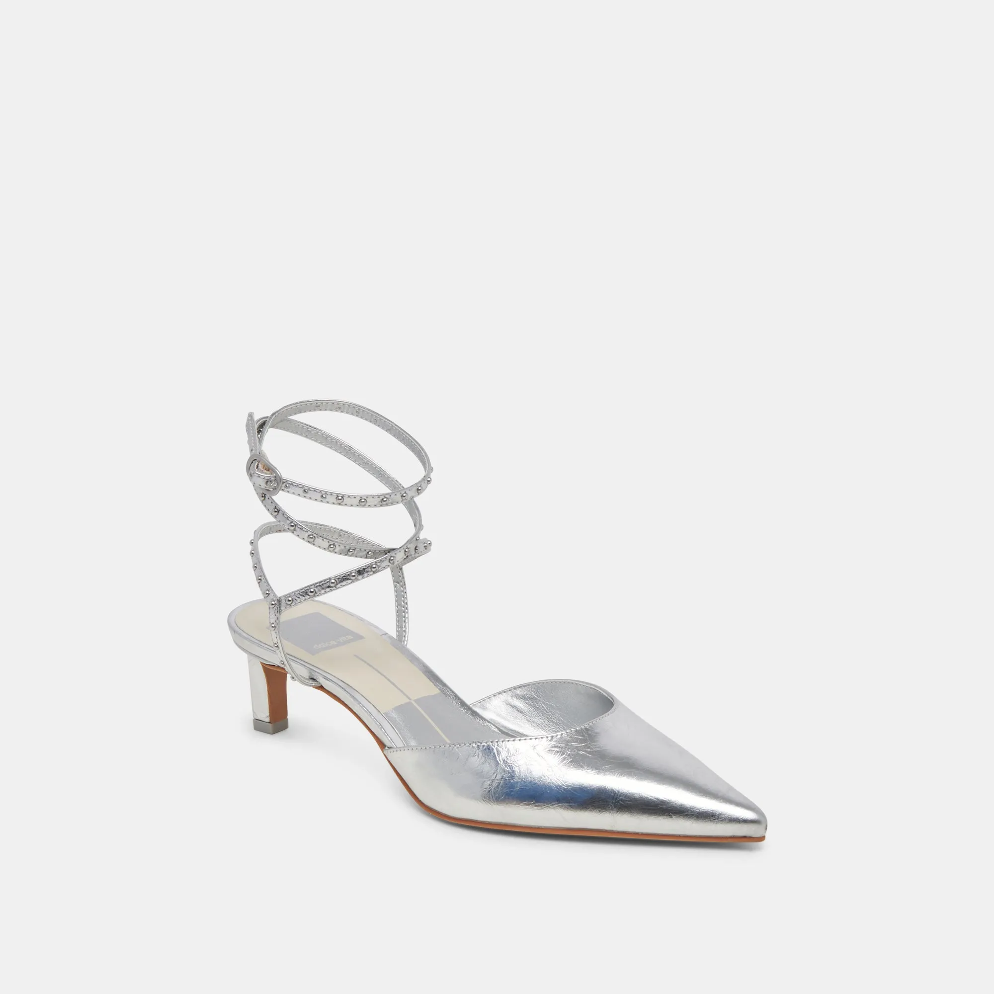 LOKLYN STUD HEELS SILVER CRINKLE PATENT Classic Fit Refined Walk