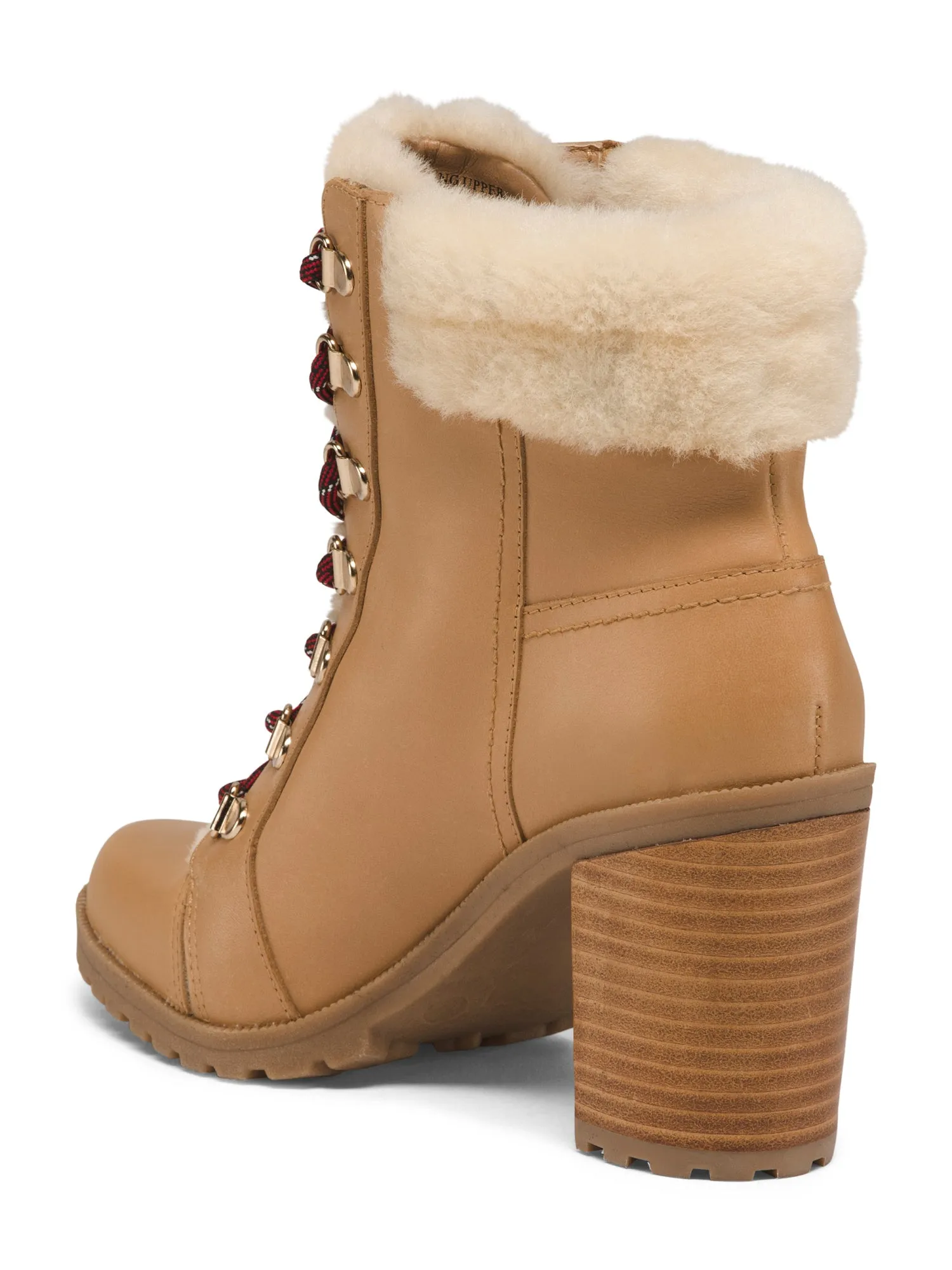 True Ivy Women’s Haley Shearling Trimmed Leather Lace Up Hiker Ankle Boot
