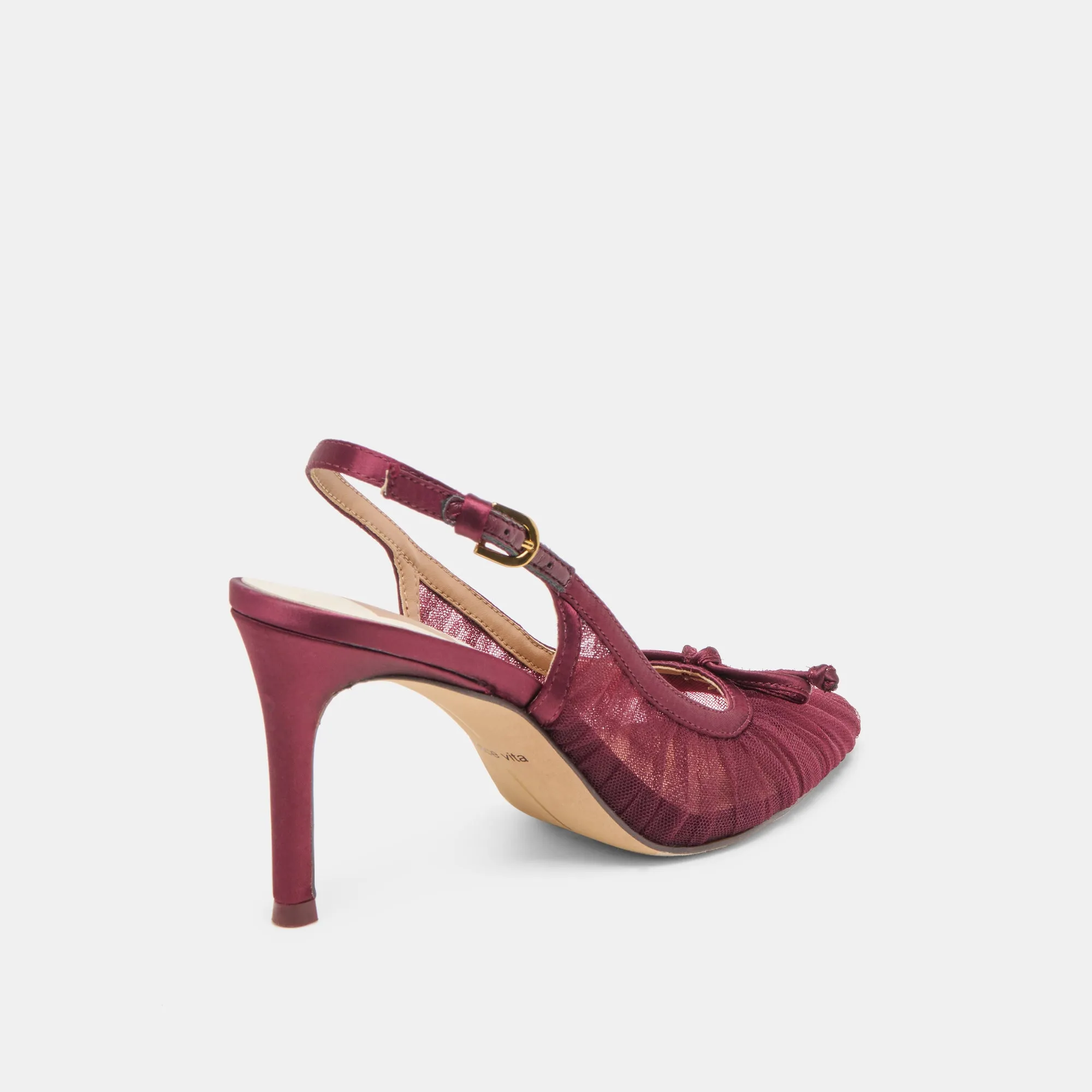 Open Toe Pumps Fashion Show YELA HEELS CRANBERRY TULLE
