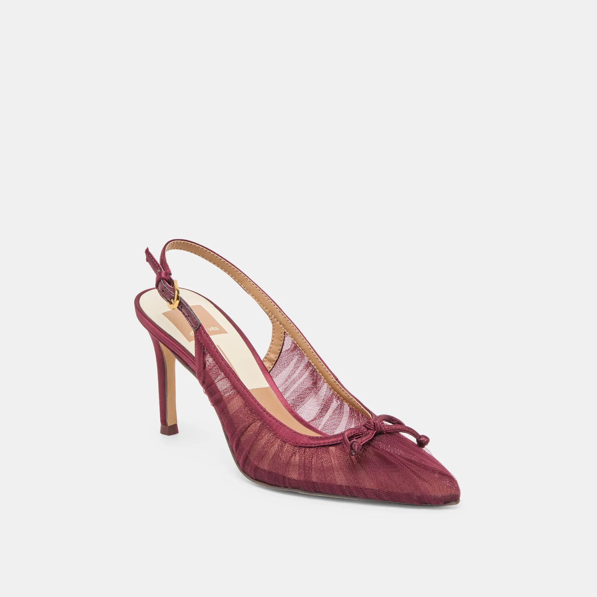 YELA HEELS CRANBERRY TULLE Wide Step Comfort Fit