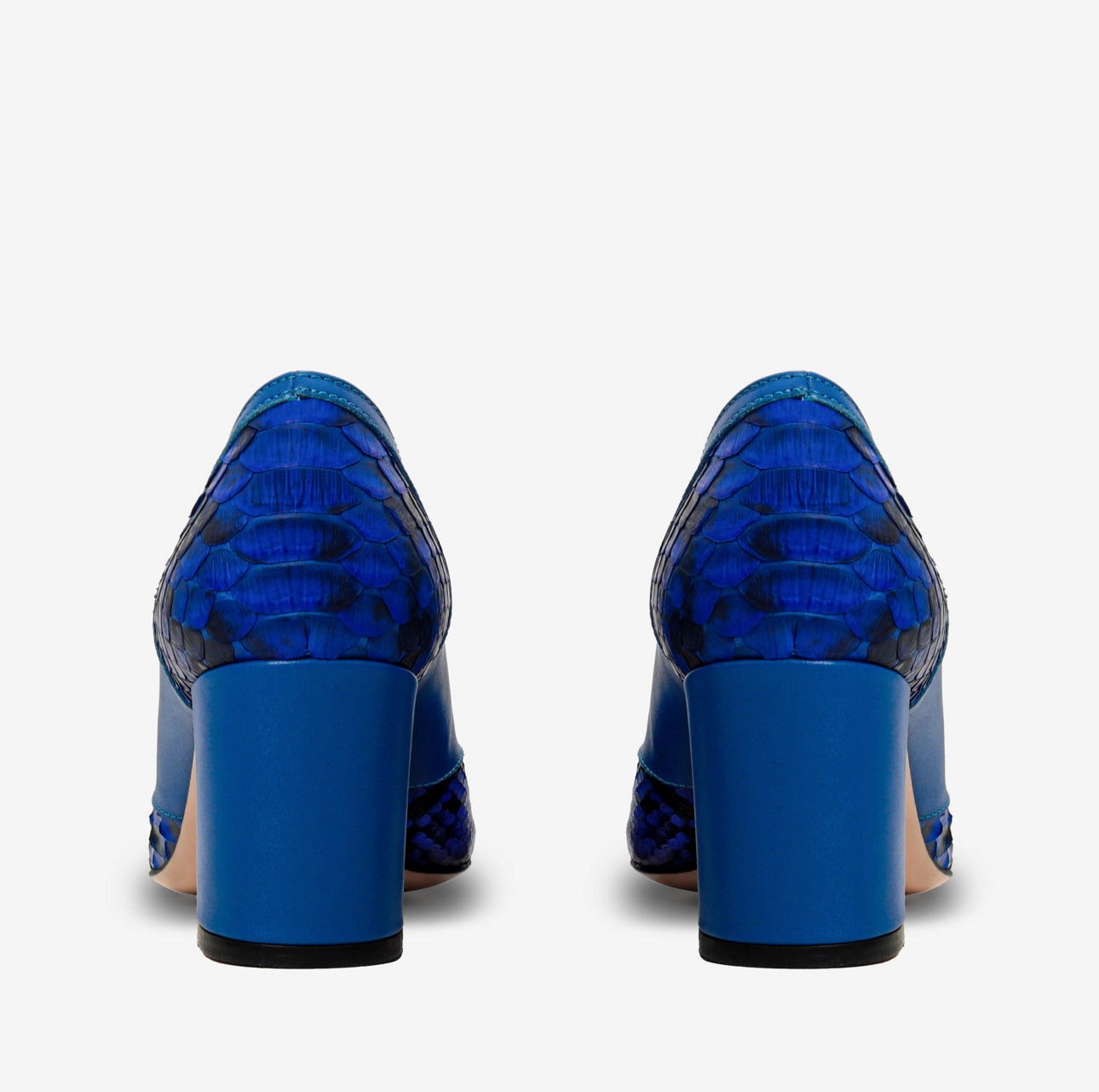 The Toskana Sax Blue Pythn Leather Block Heel Pump Women Shoe Iconic wear