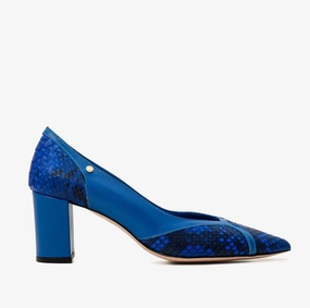 The Toskana Sax Blue Pythn Leather Block Heel Pump Women Shoe Multi-functional durability